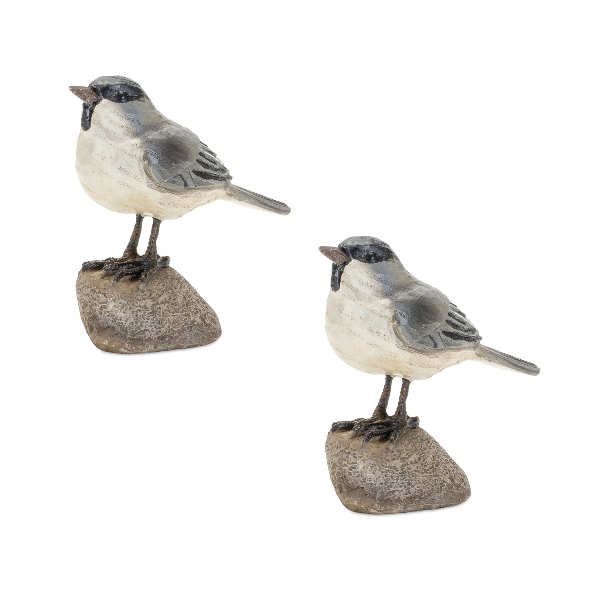 Rustic Stone Bird Figurine Perched on Rock (Set of 2)