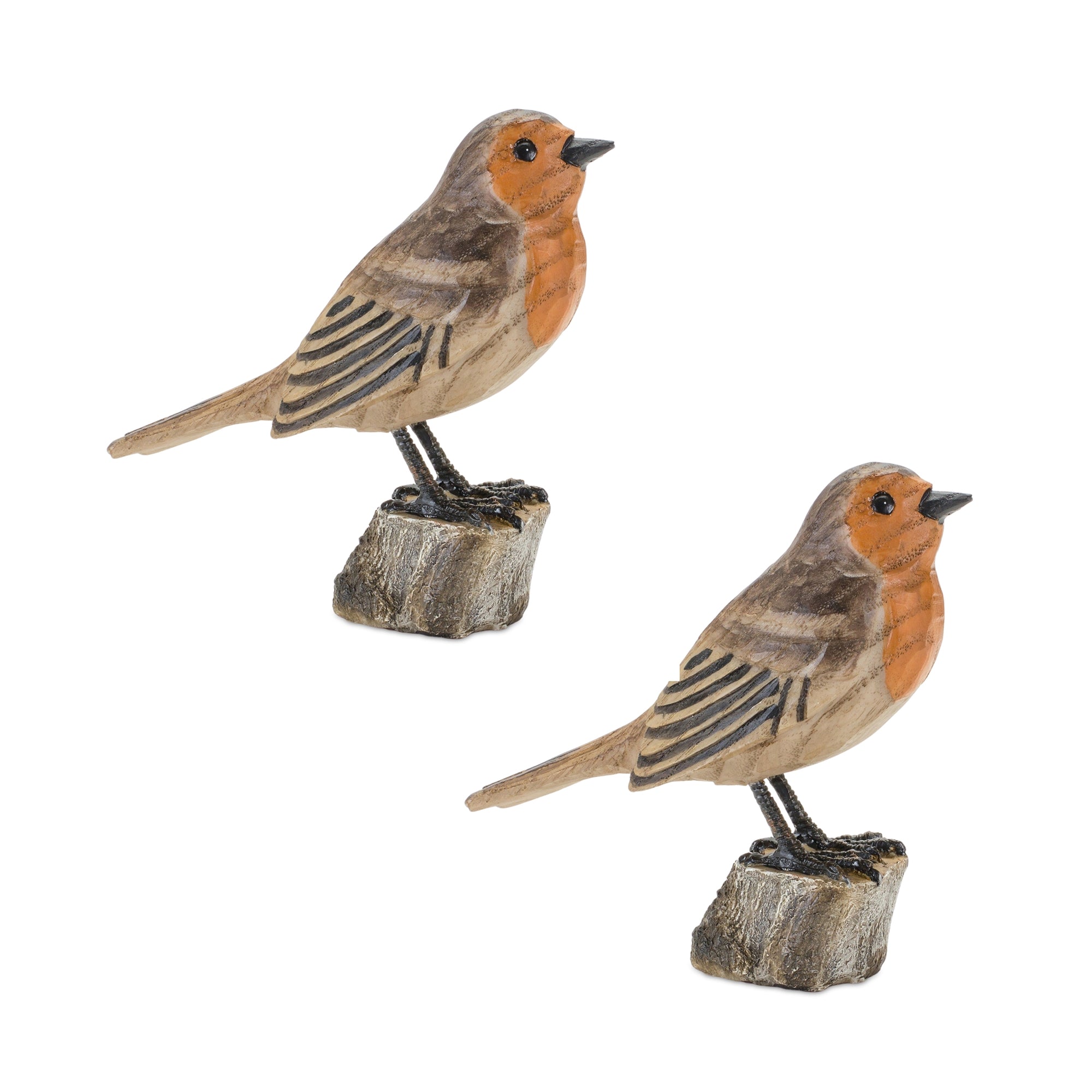 Rustic Stone Bird Figurine Perched on Stump (Set of 2)