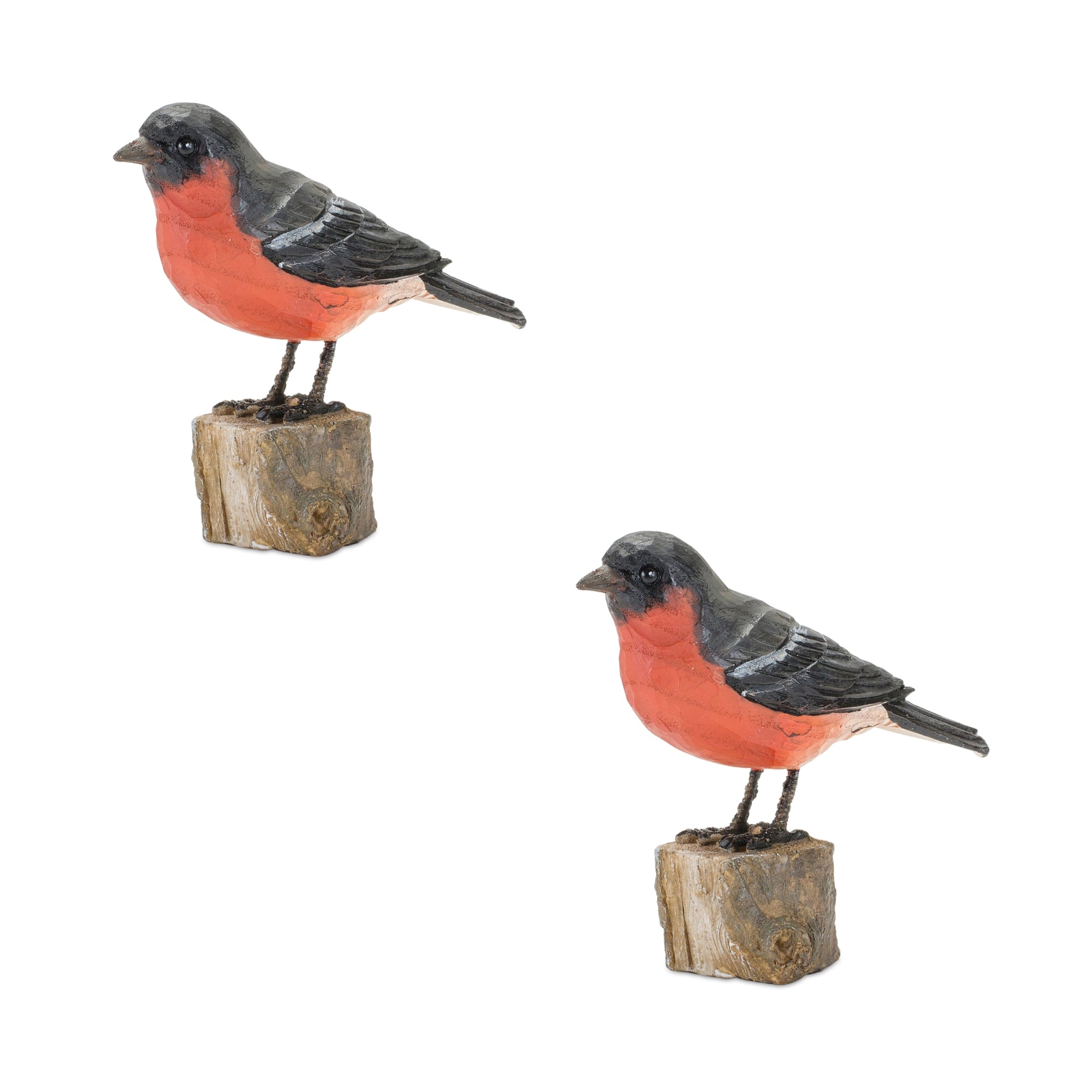 Rustic Stone Bird Figurine Perched on Stump (Set of 2)