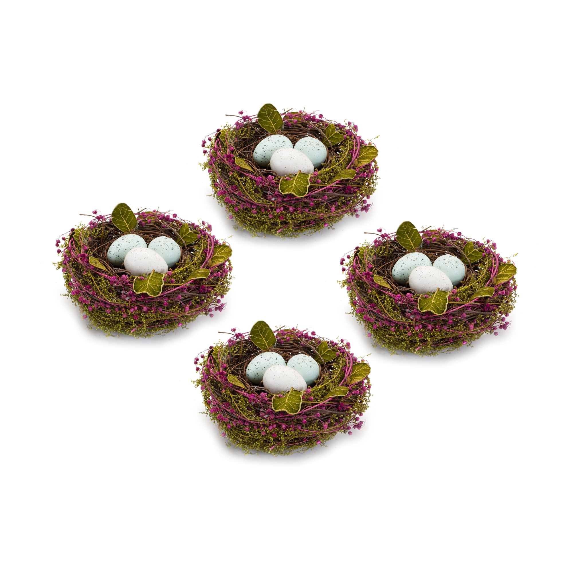 Natural Twig Bird Nest with Speckled Egg Accent (Set of 4)