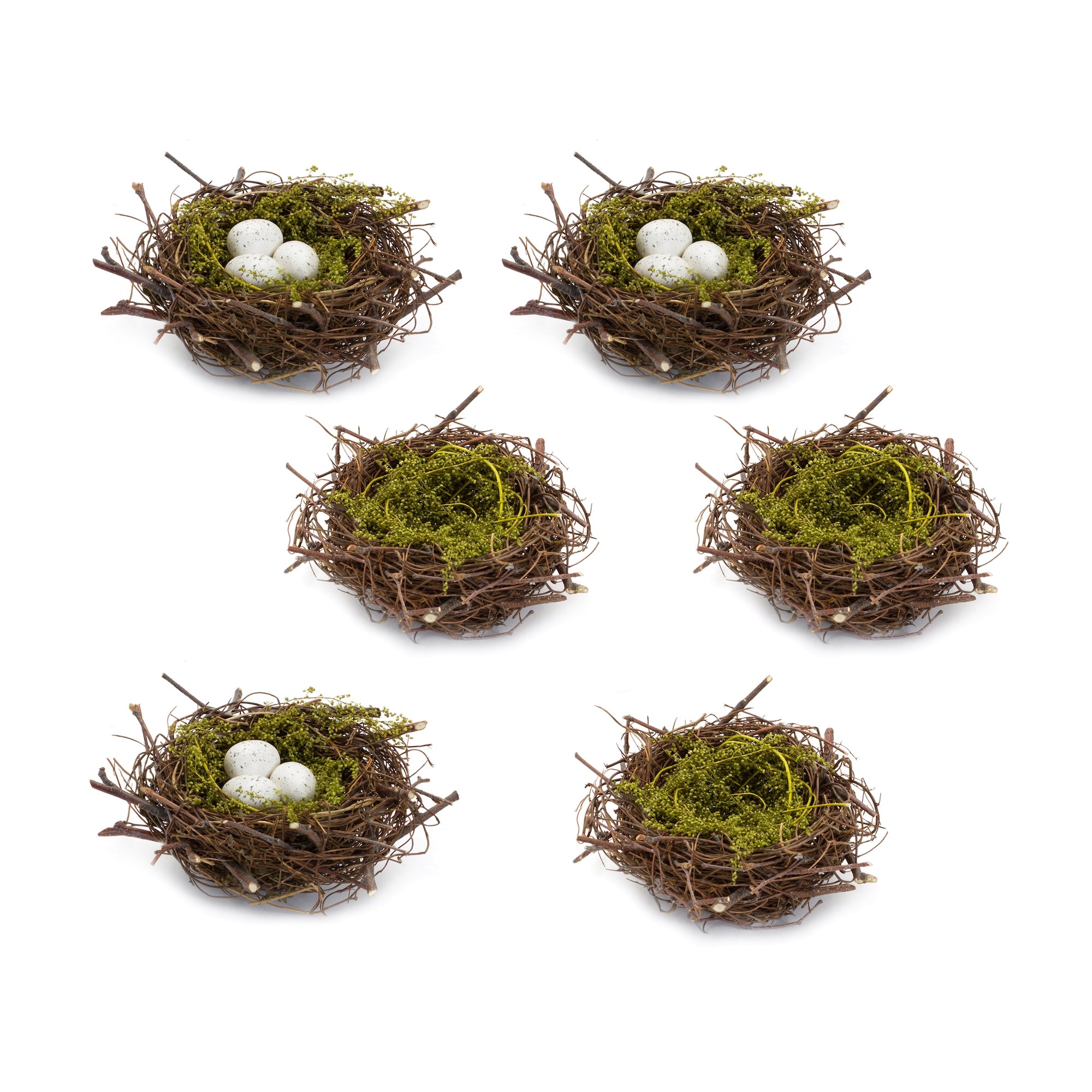 Natural Twig Bird Nest with Speckled Egg Accent (Set of 6)