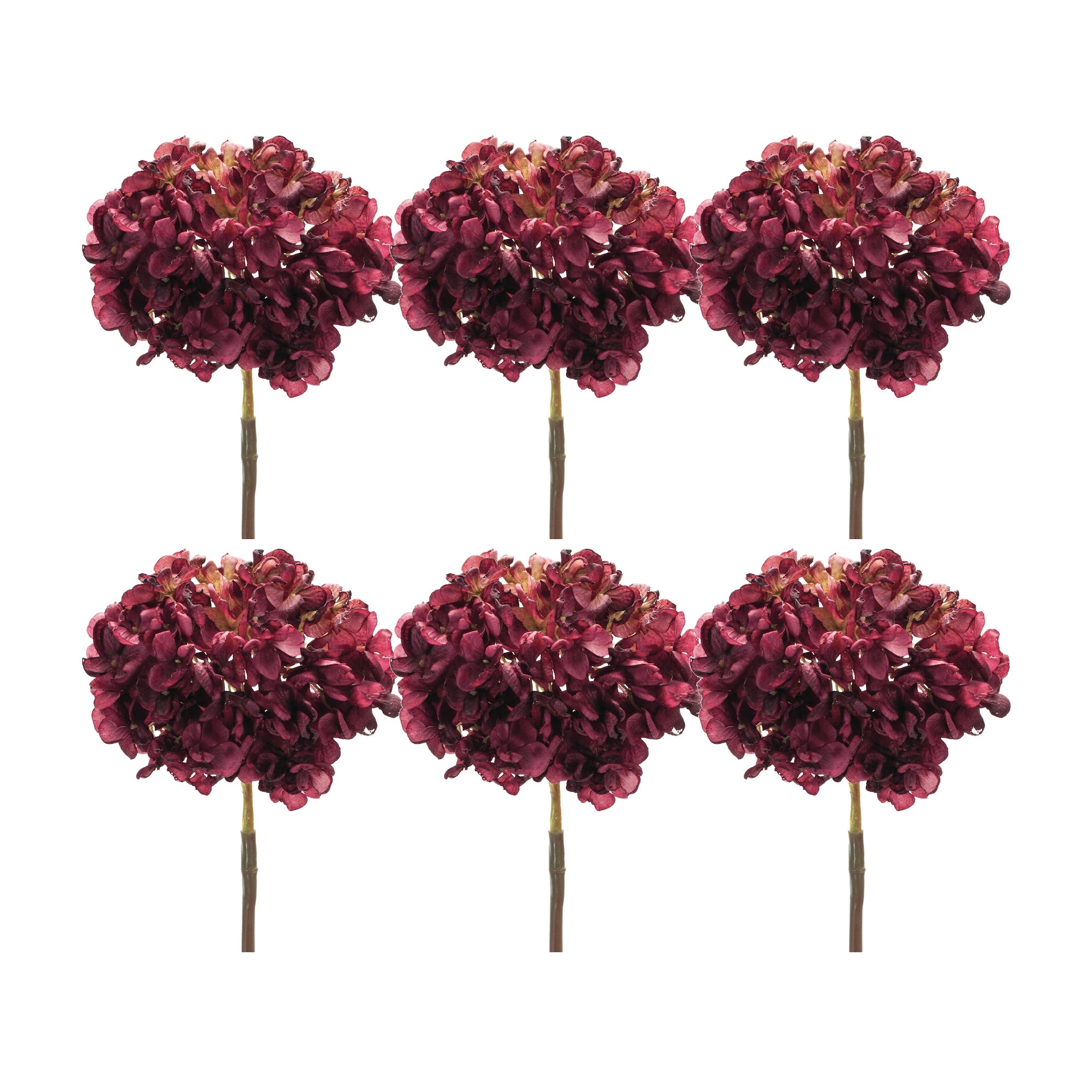 Burgandy Red Hydrangea Flower Stem (Set of 6)