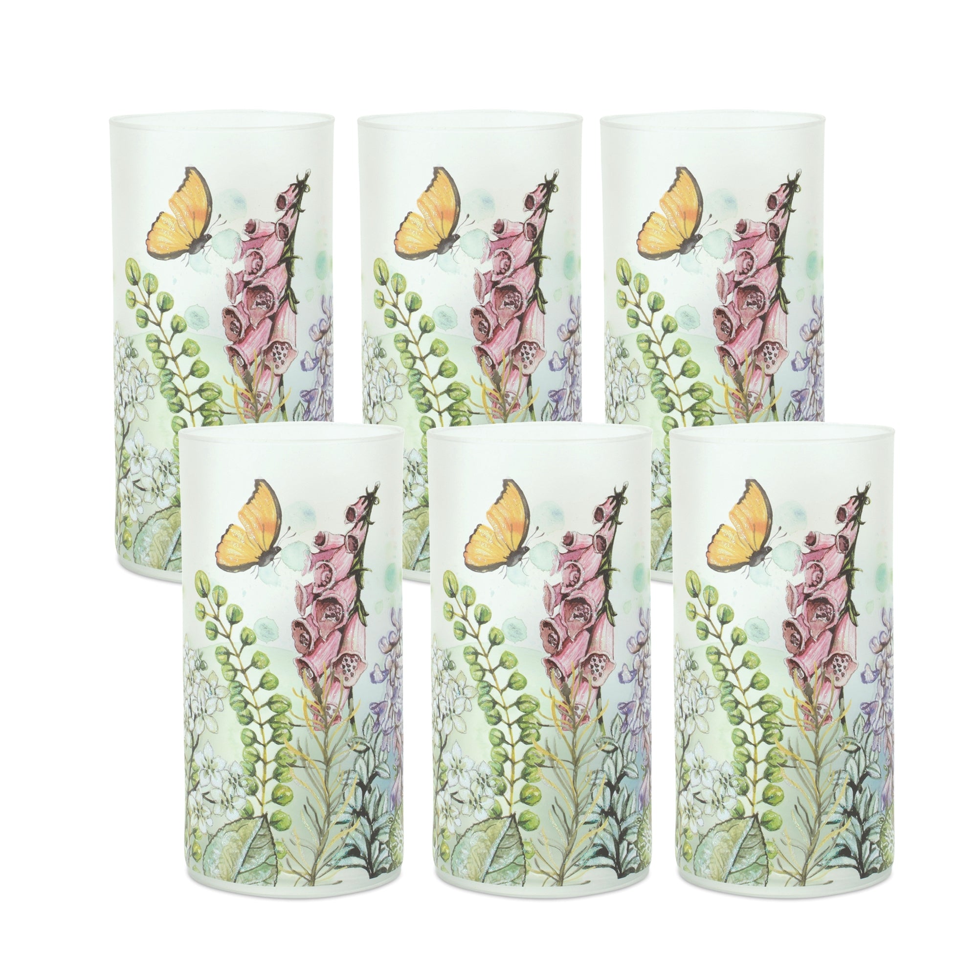 Frosted Floral and Butterfly Votive Candle Holder (Set of 6)