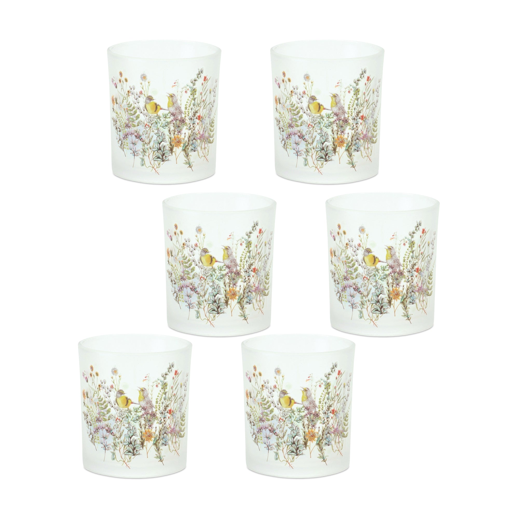 Frosted Floral and Bird Votive Candle Holder (Set of 6)