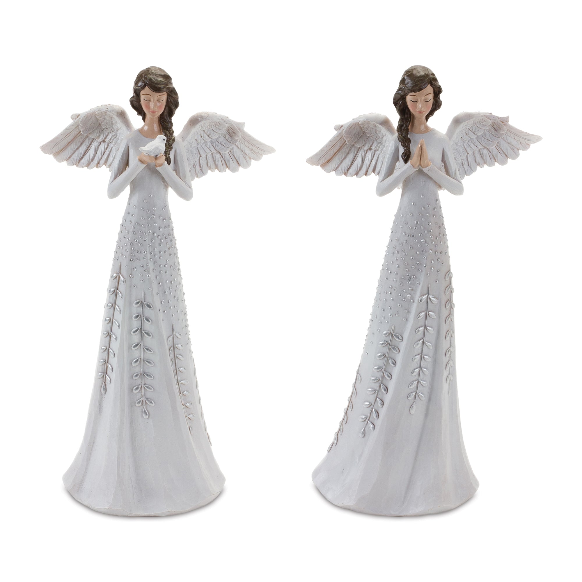 Angel Figurine with Silver Floral Accent (Set of 2)