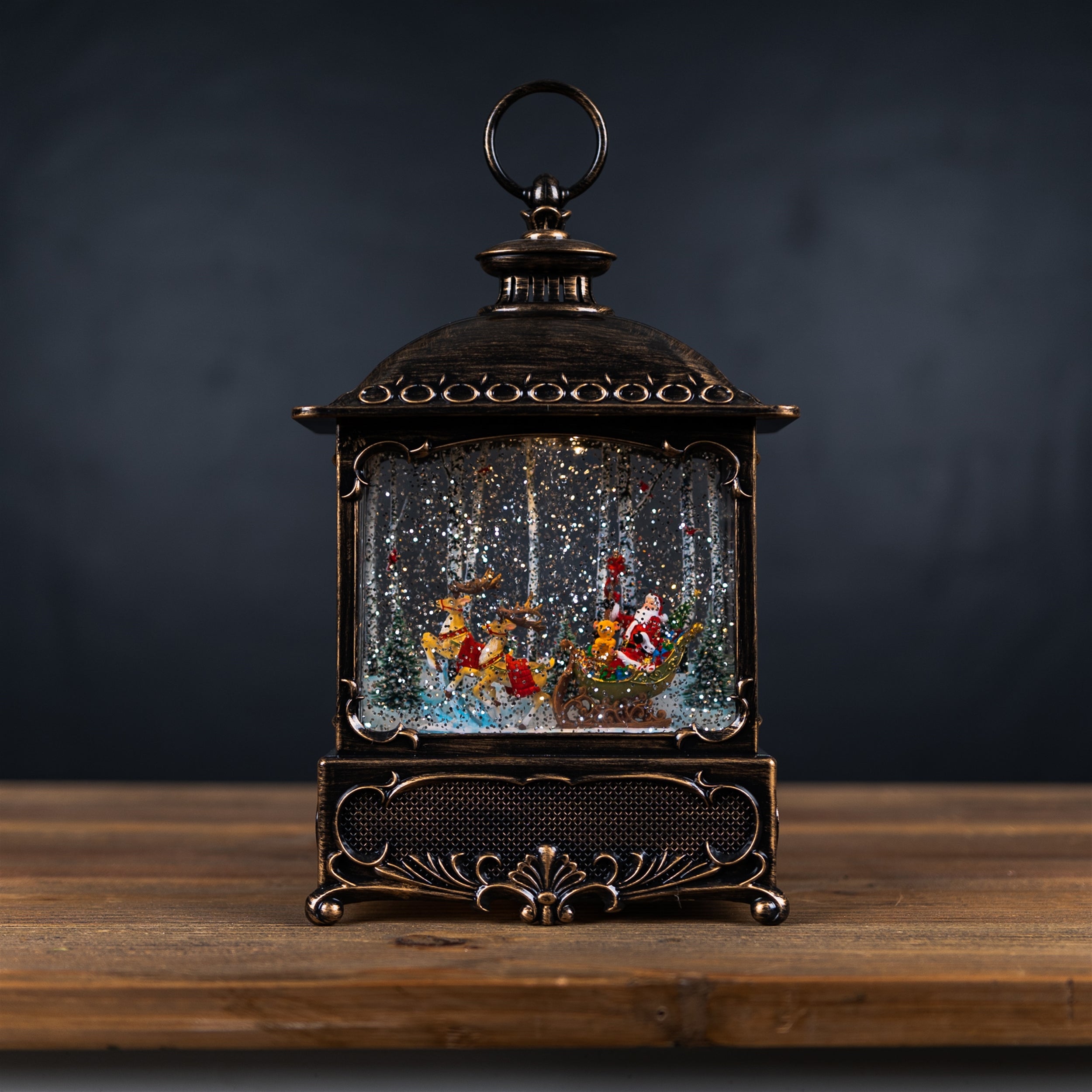 LED Snow Globe Lantern with Santa's Sleigh Scene