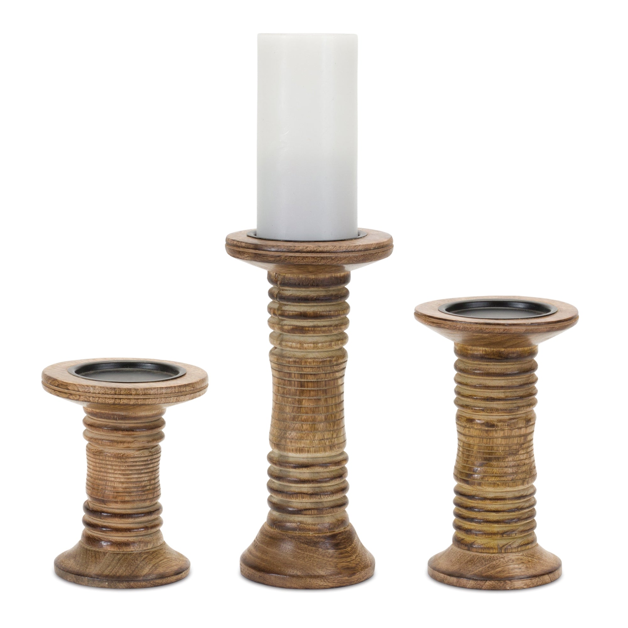 Natural Mango Wood Candle Holder (Set of 3)