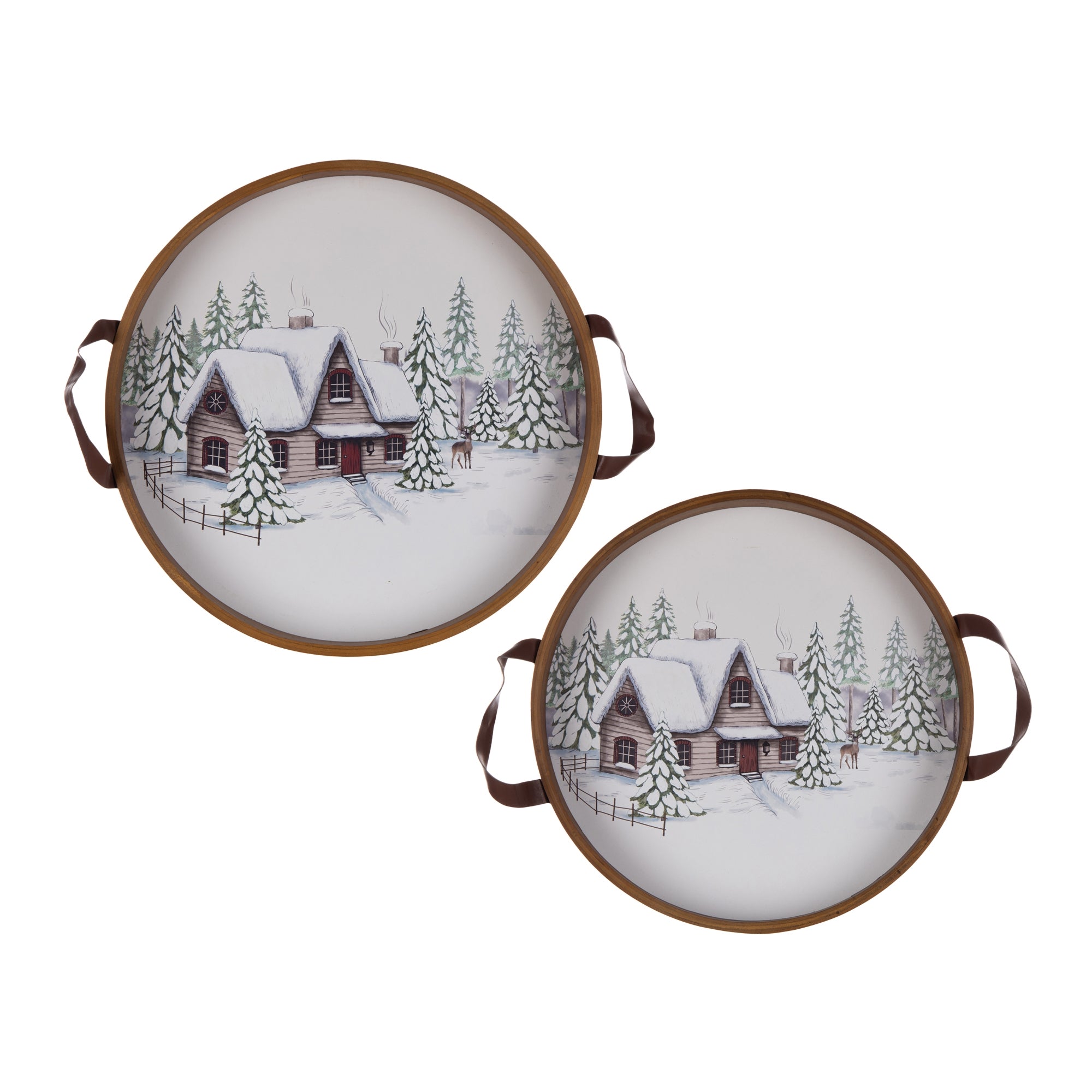 Wood Winter Scene Tray (Set of 2)