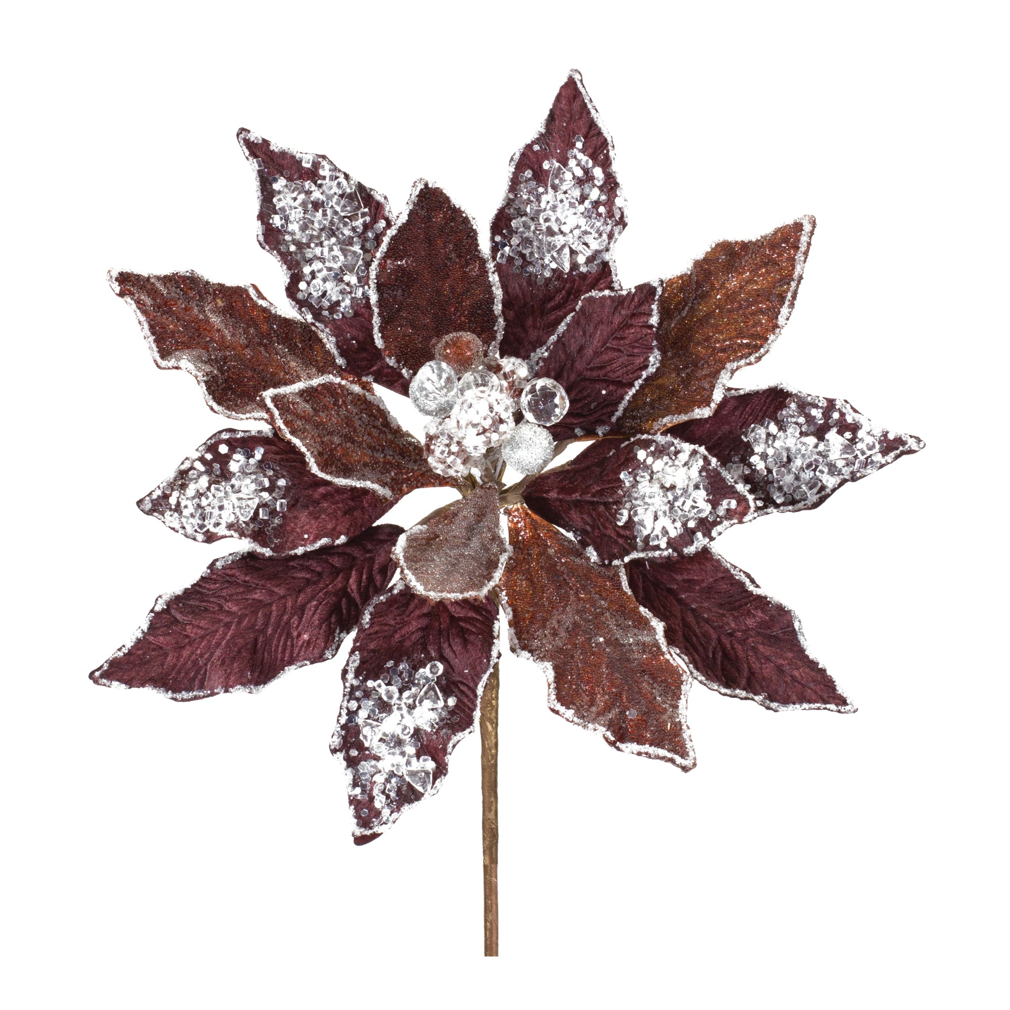 Glittered Poinsettia Flower Stem (Set of 2)