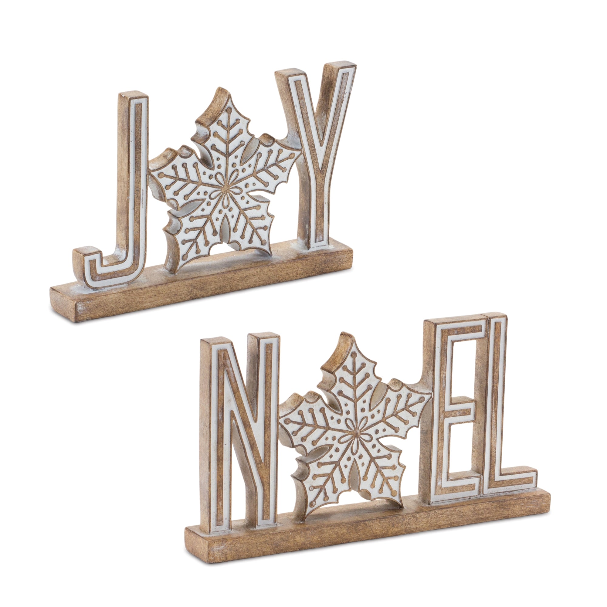 Joy and Noel Sign (Set of 2) 6.75"L x 4.5"H, 8.5"L x 4.5"H Resin