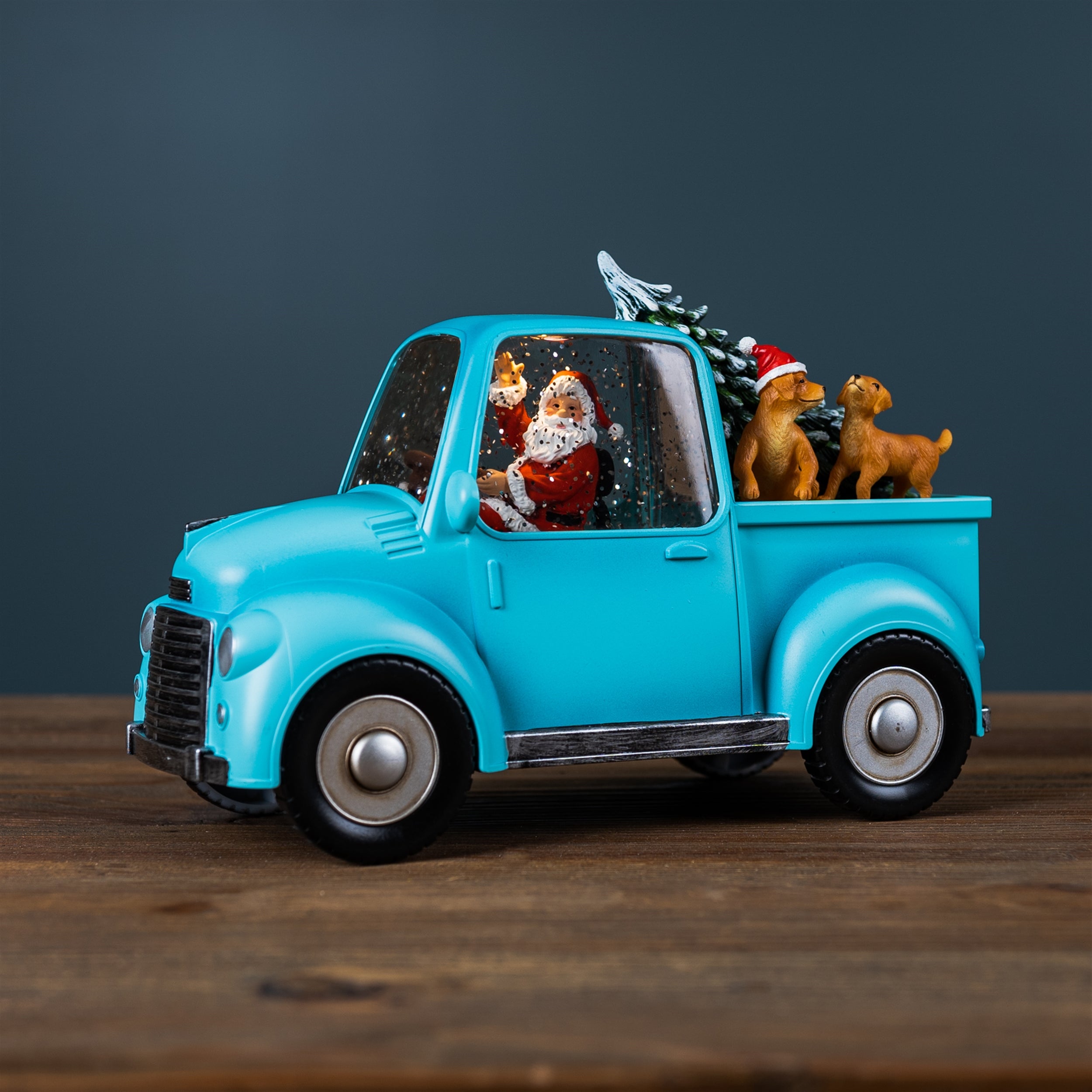 LED Snow Globe Truck with Santa and Dogs