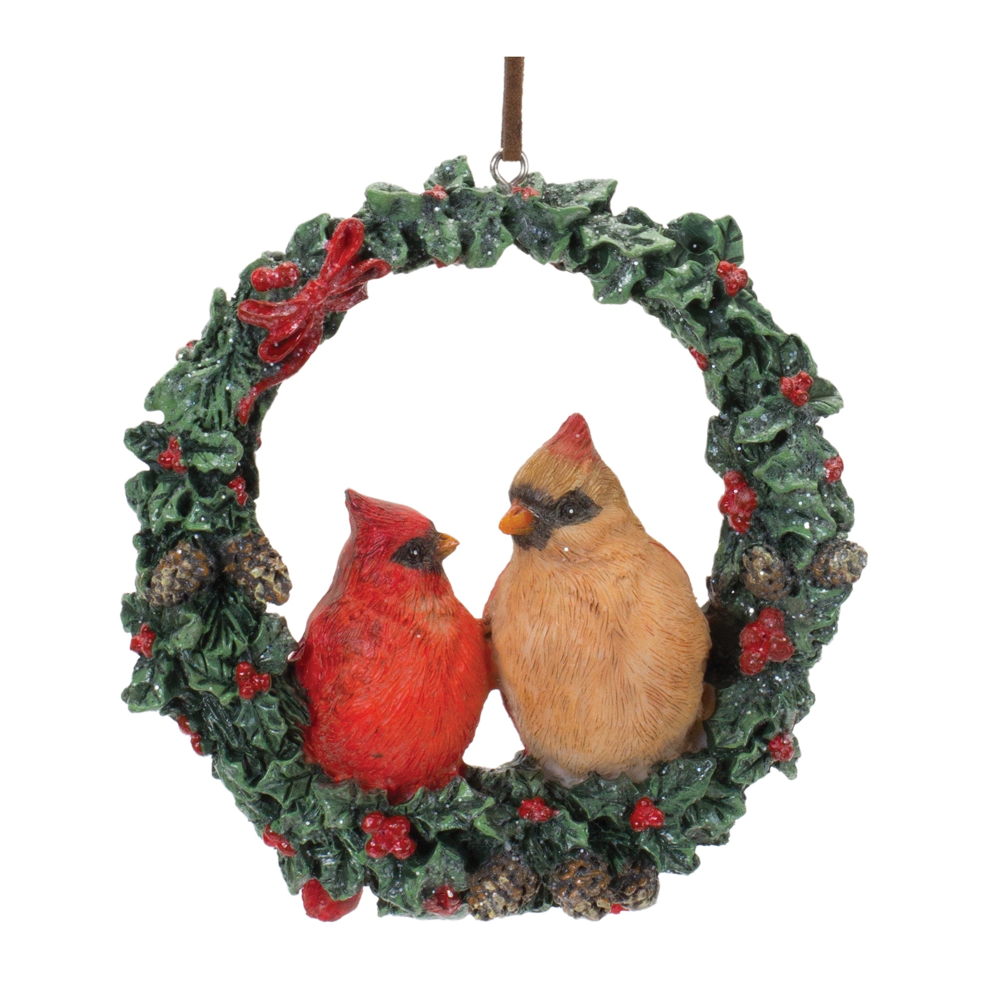 Cardinal Bird Couple Wreath Ornament (Set of 4)