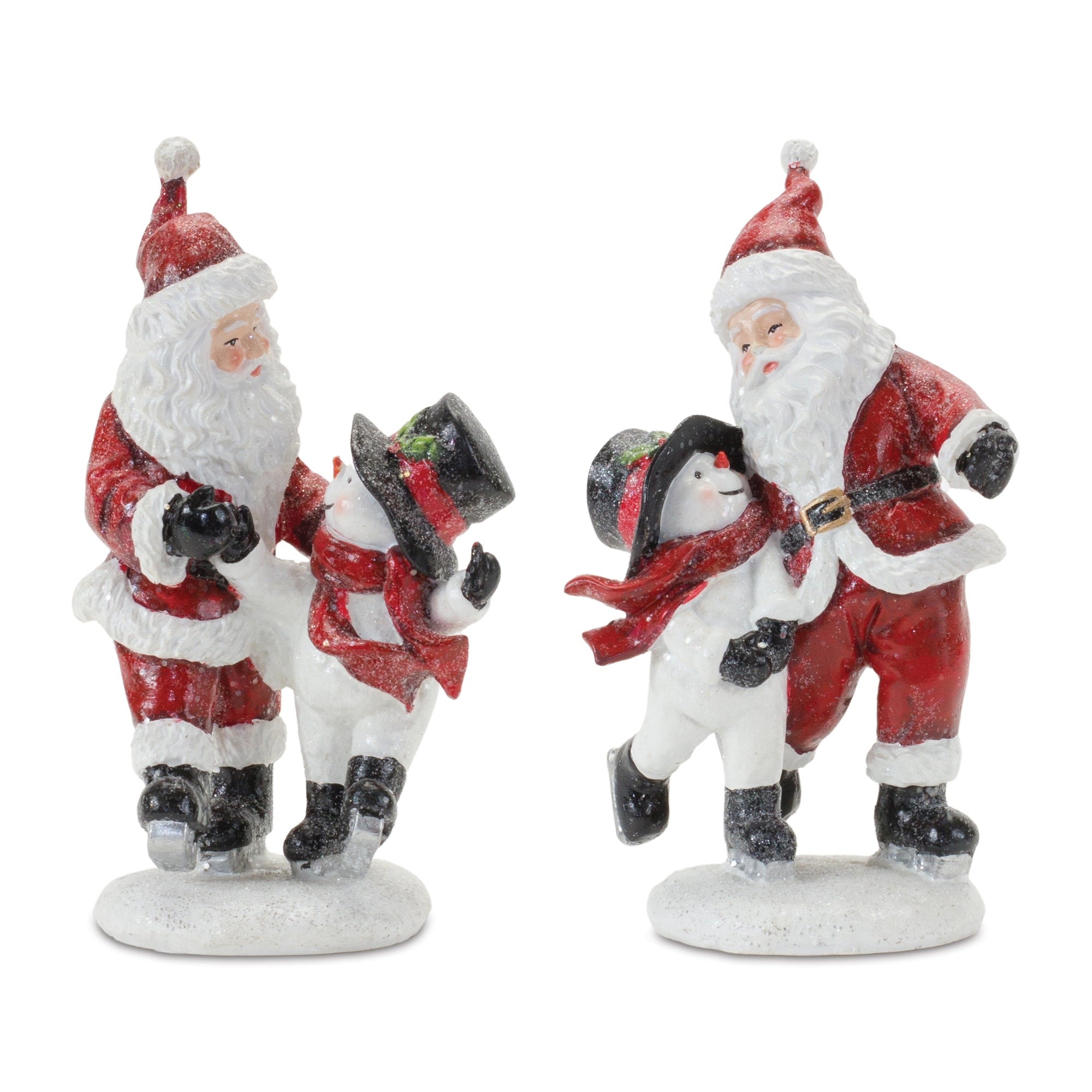 Skating Santa and Snowman Figurine (Set of 2)