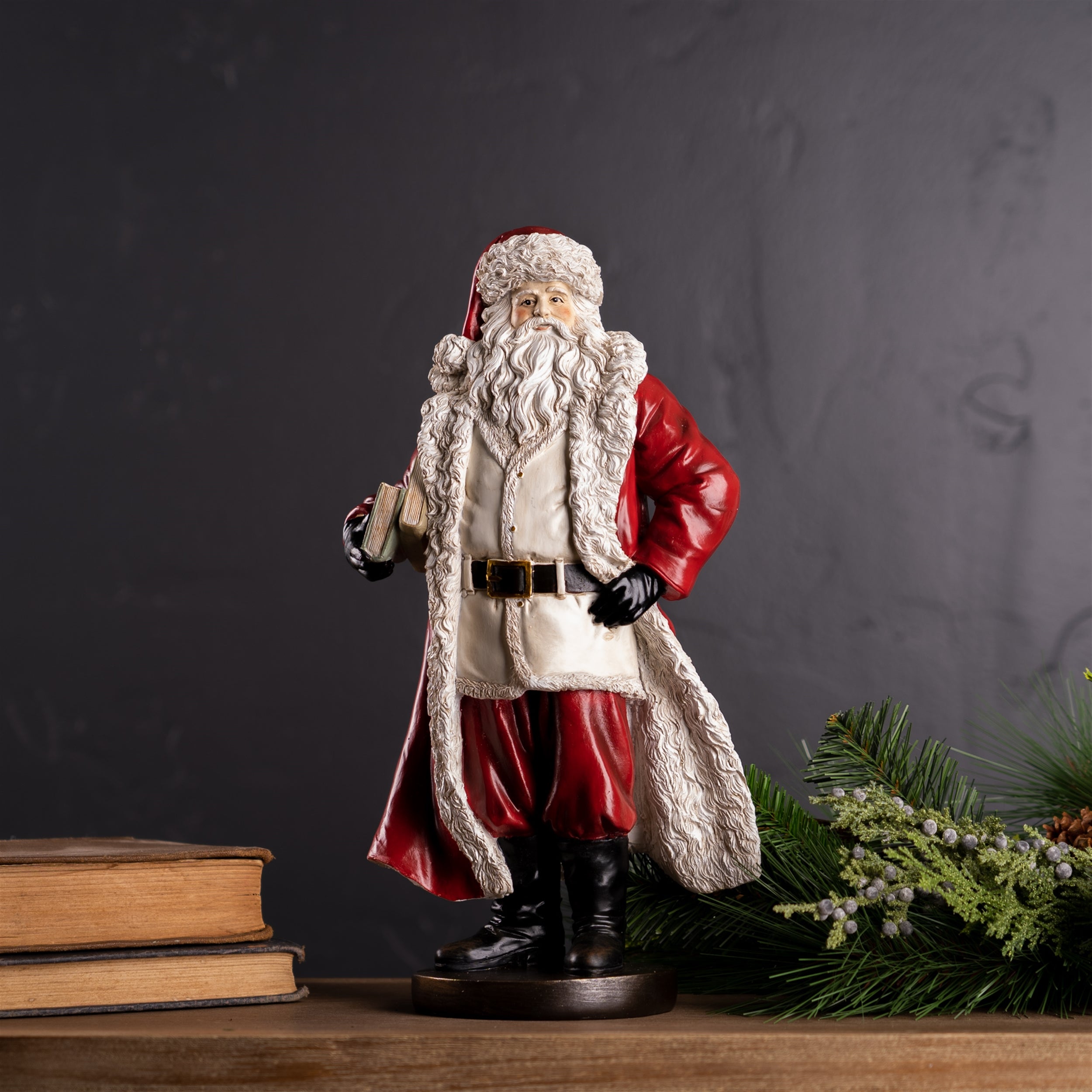 Standing Santa Statue with Books (S/2)