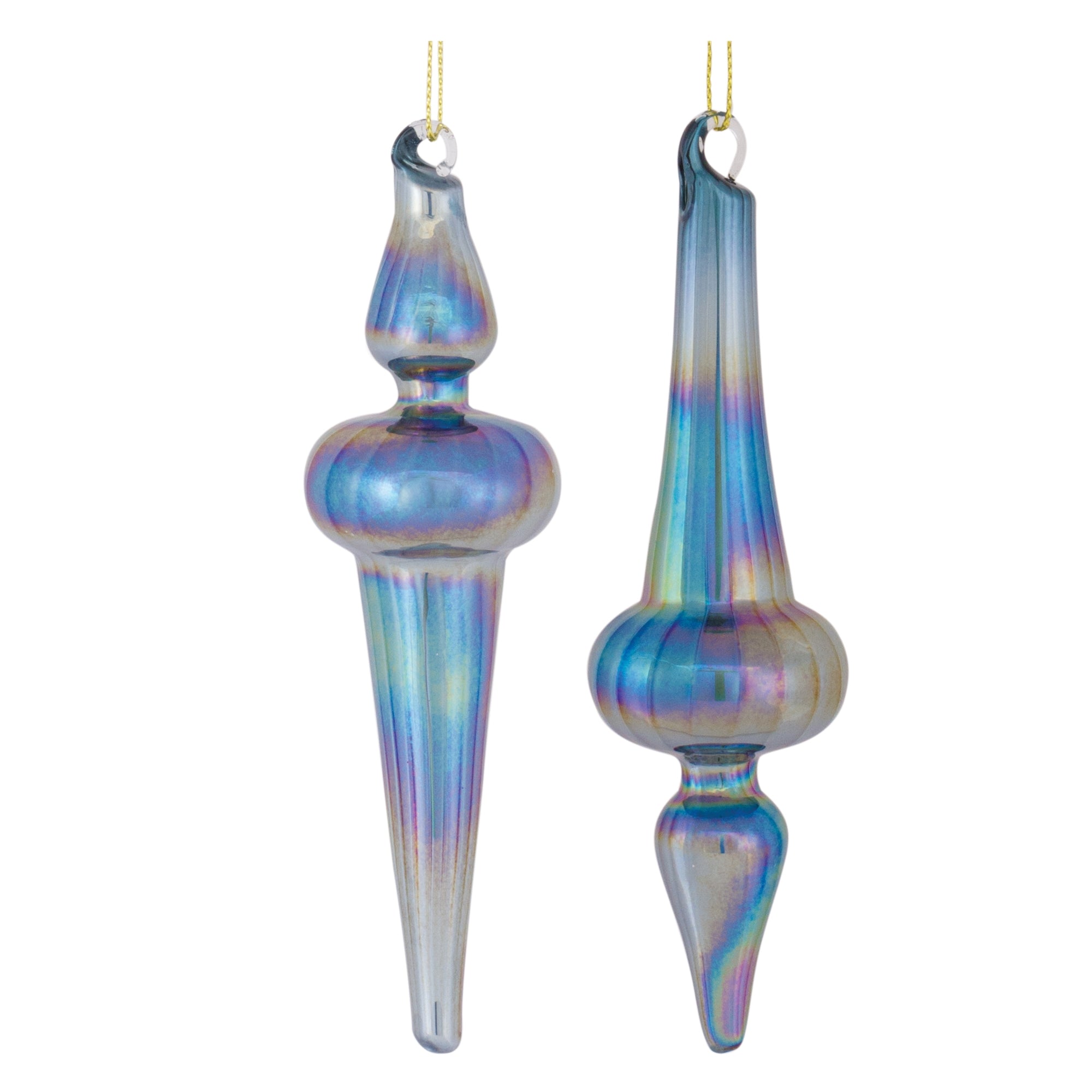 Irredescent Glass Finial Drop Ornament (Set of 12)