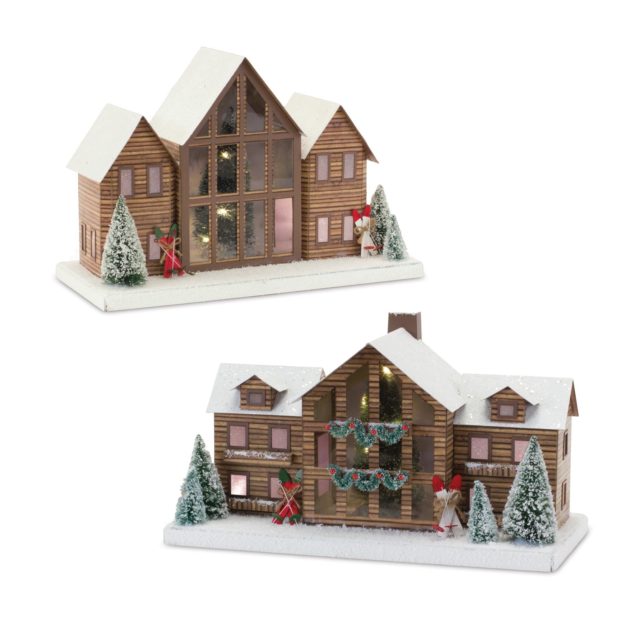 Ski Lodge Lighted Display (Set of 2)