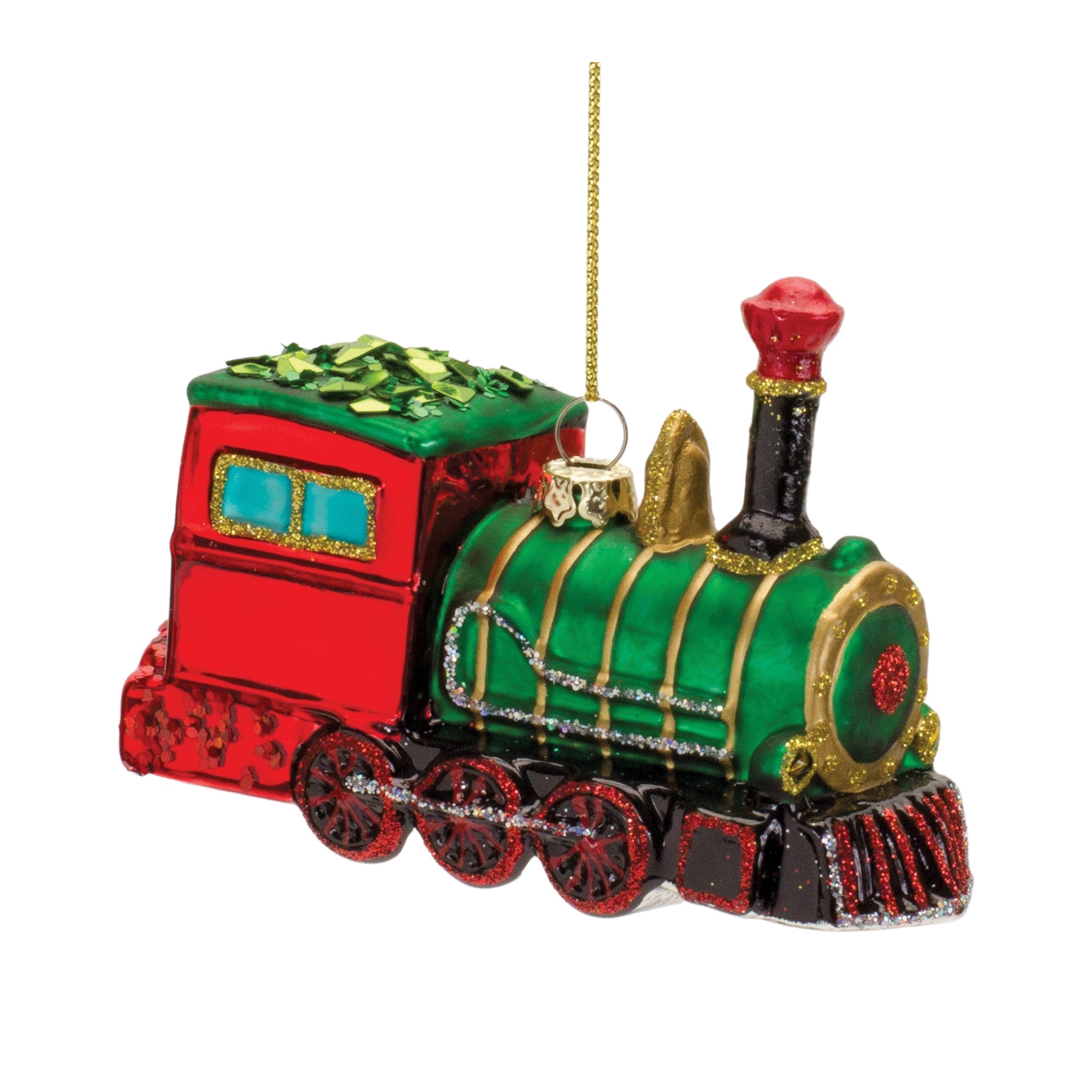 Glittered Glass Train Ornament (Set of 6)