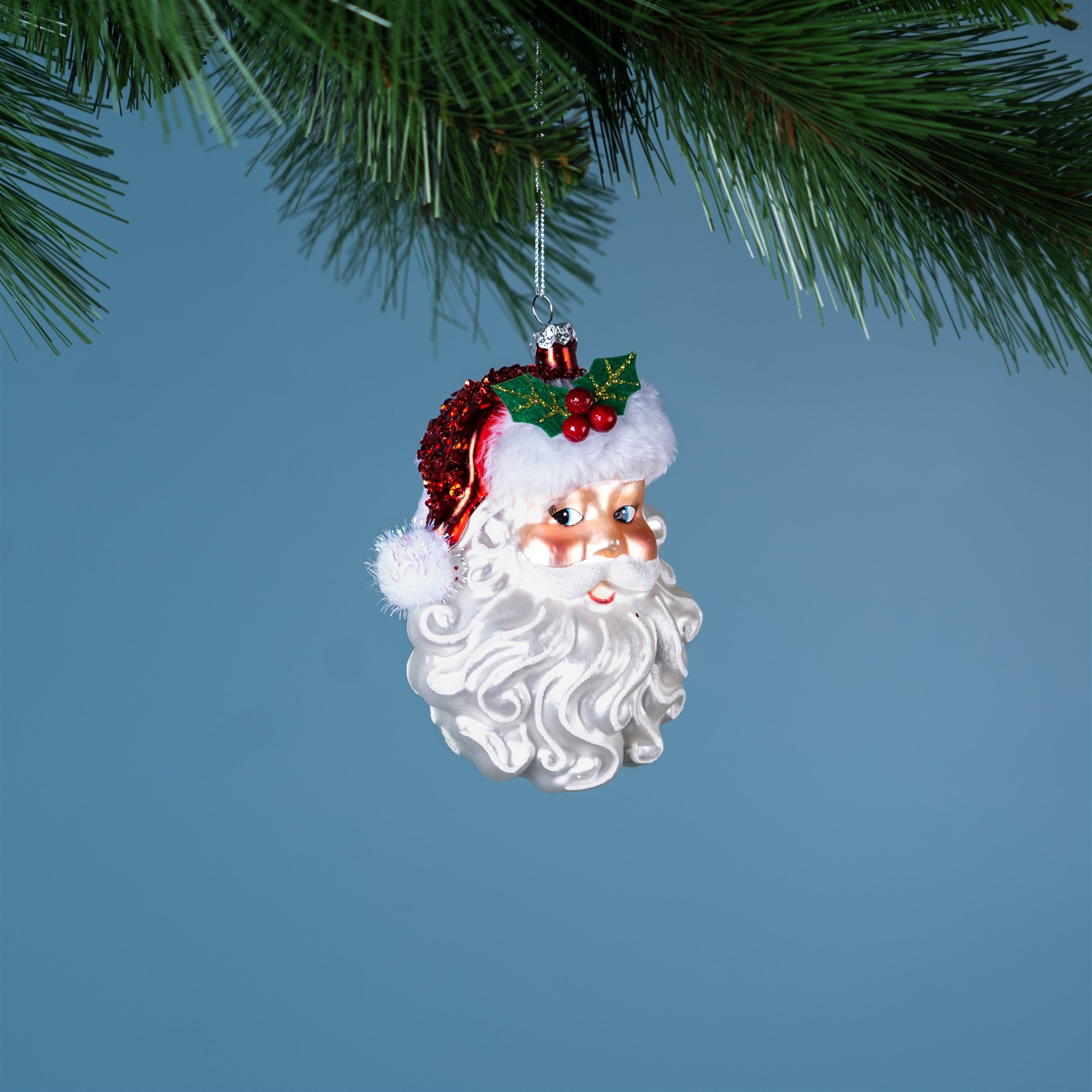 Glittered Glass Santa Ornament (S/6)