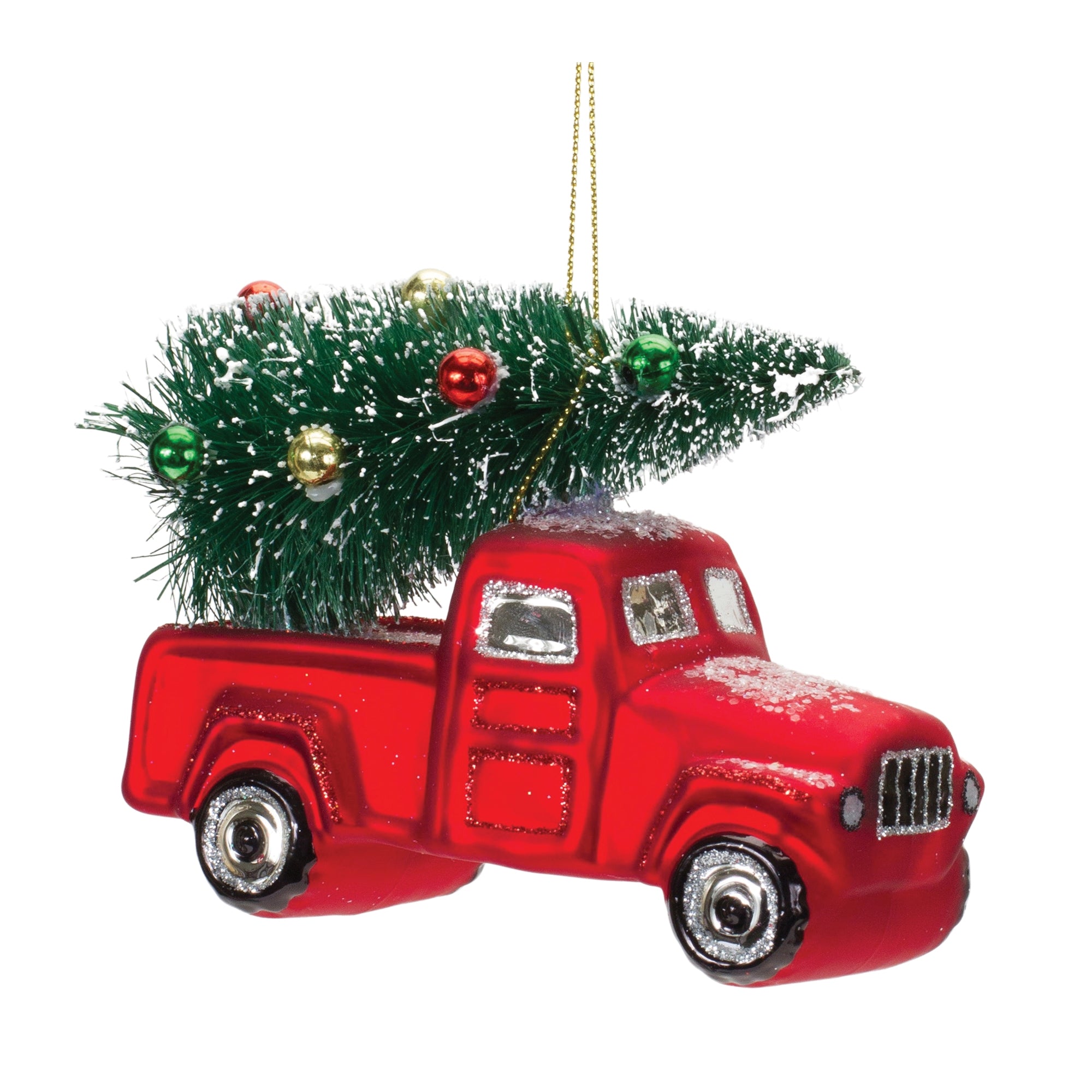 Glittered Glass Pickup Truck Ornament (Set of 6)