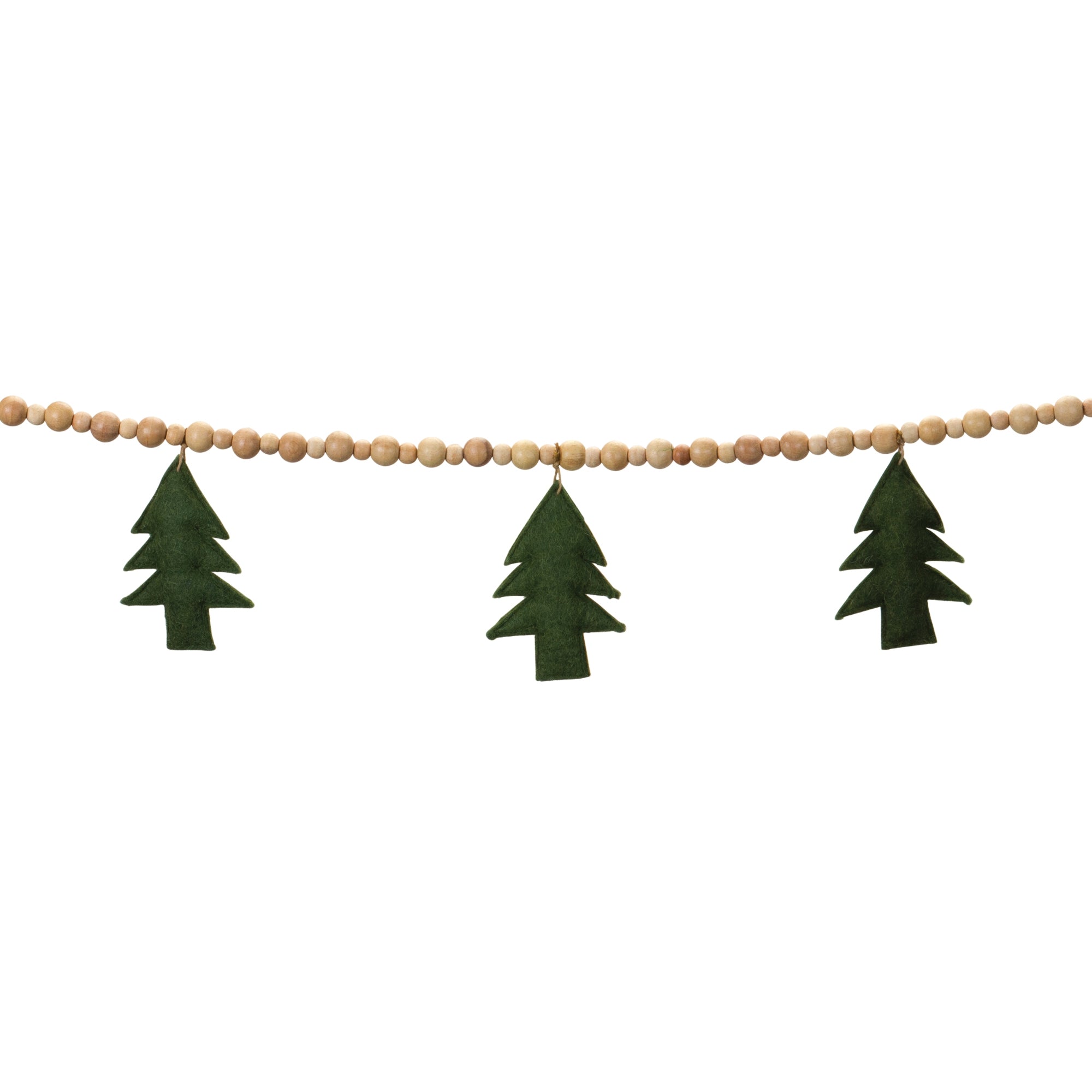 Wood Beaded Wool Tree Garland (Set of 2)