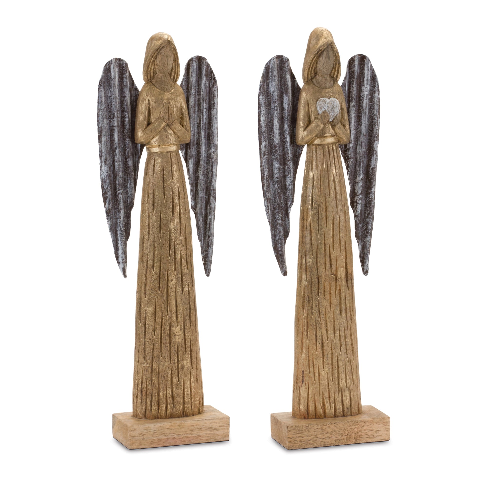 Carved Wood Angel Statue (Set of 2)