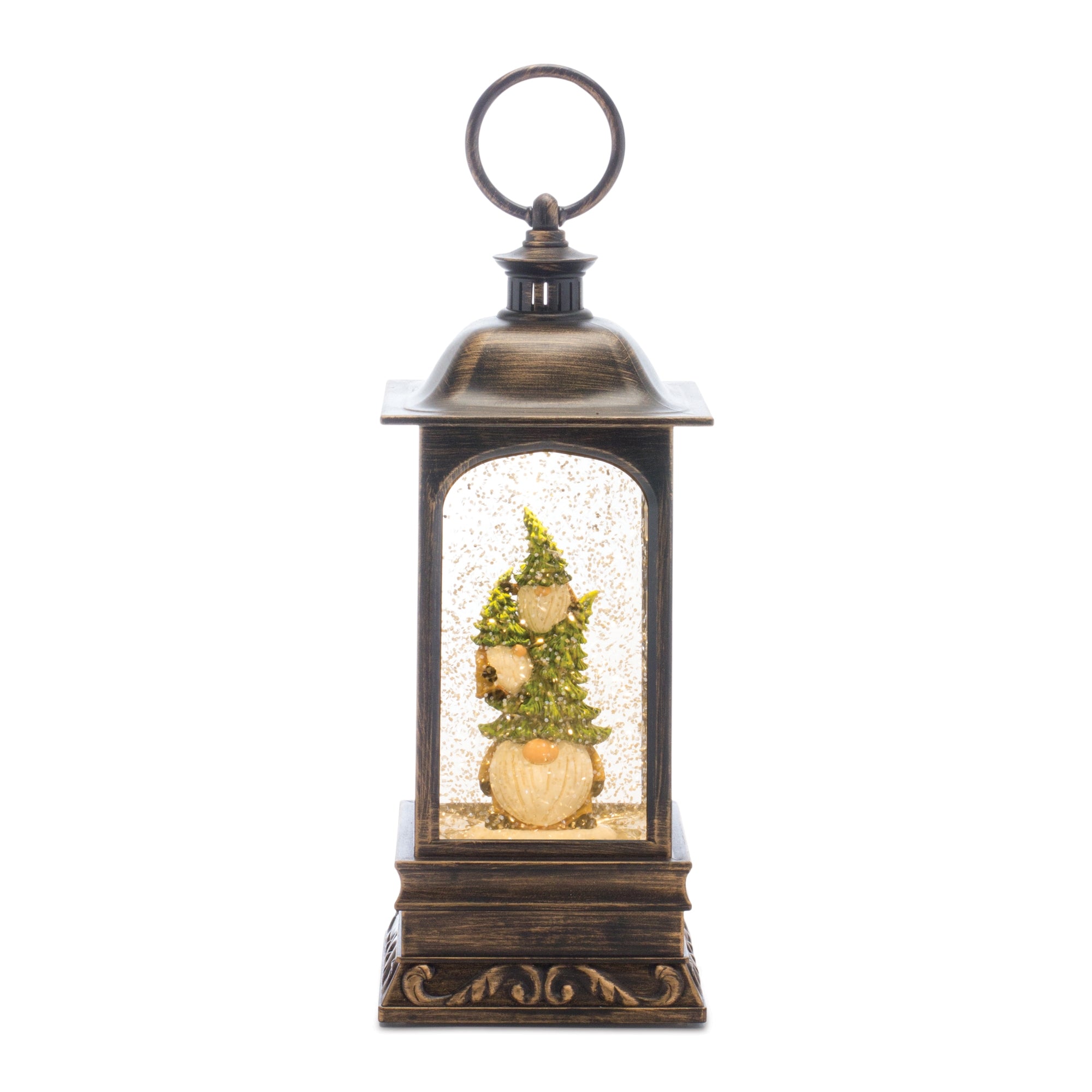 LED Snow Globe Lantern with Gnome Stack 9.75"H