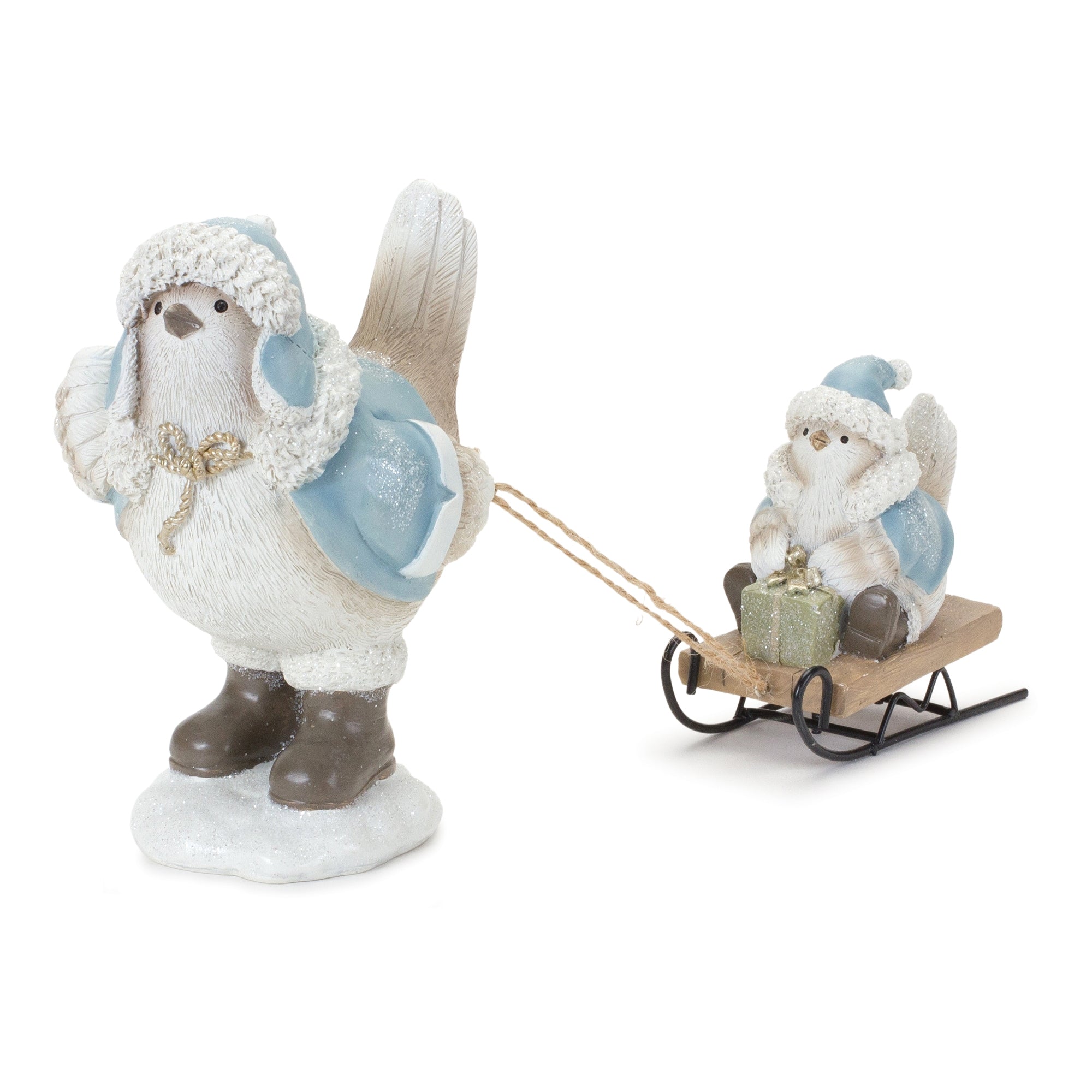 Winter Bird with Sled Figurine (Set of 2)