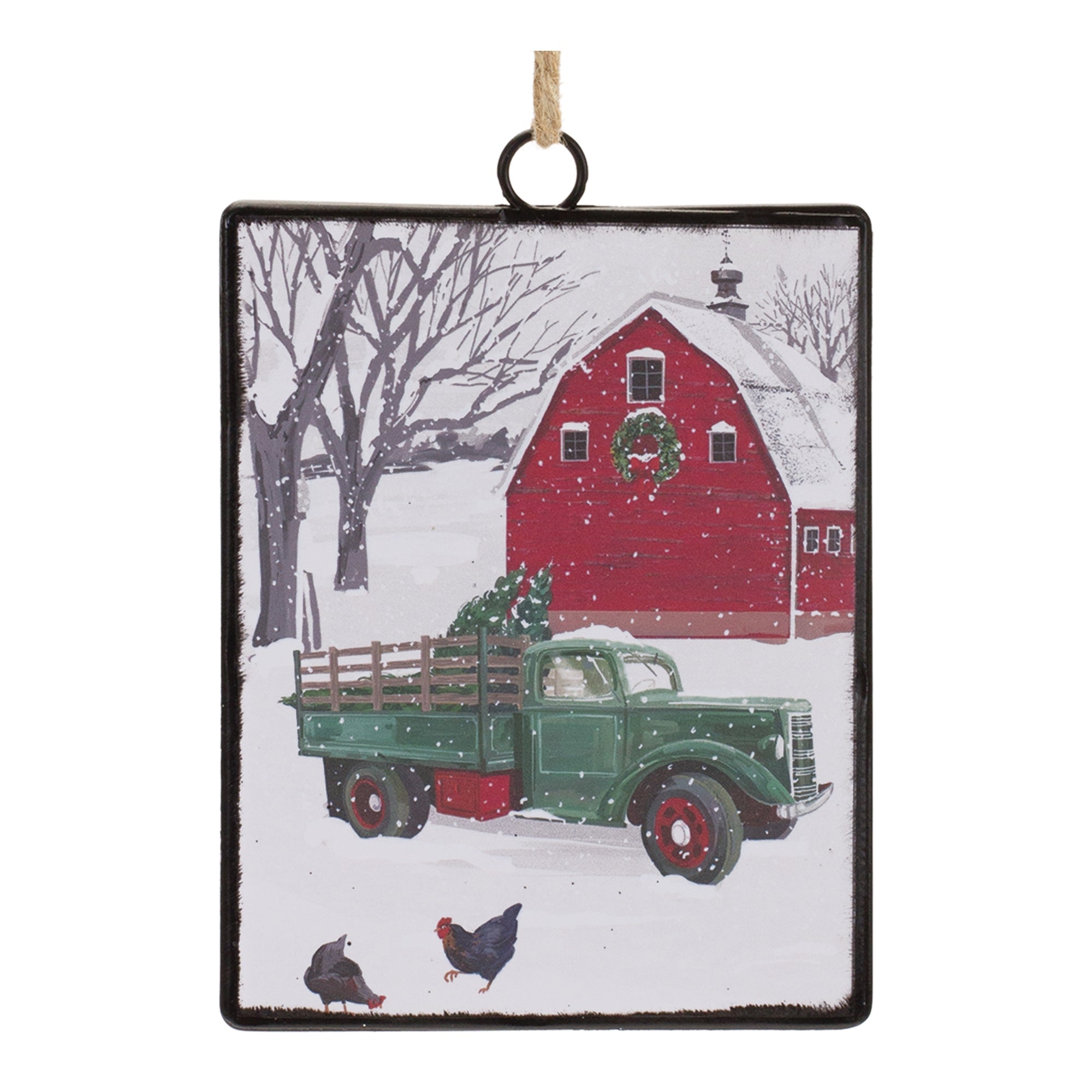 Glass Truck and Barn Ornament (Set of 12)