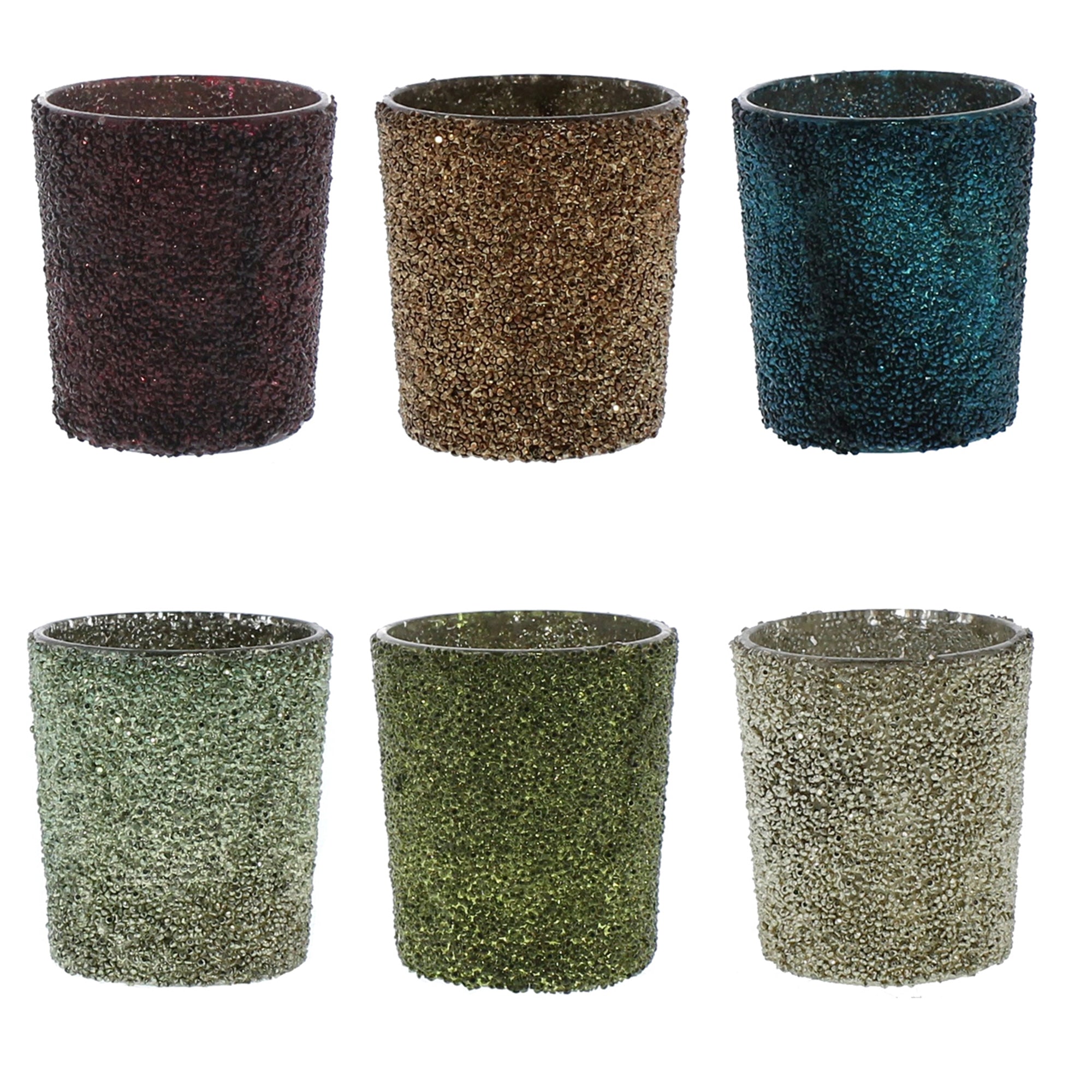 Crystalized Glass Votive - Set of 6, Assorted Colors - 6 colors, Assorted