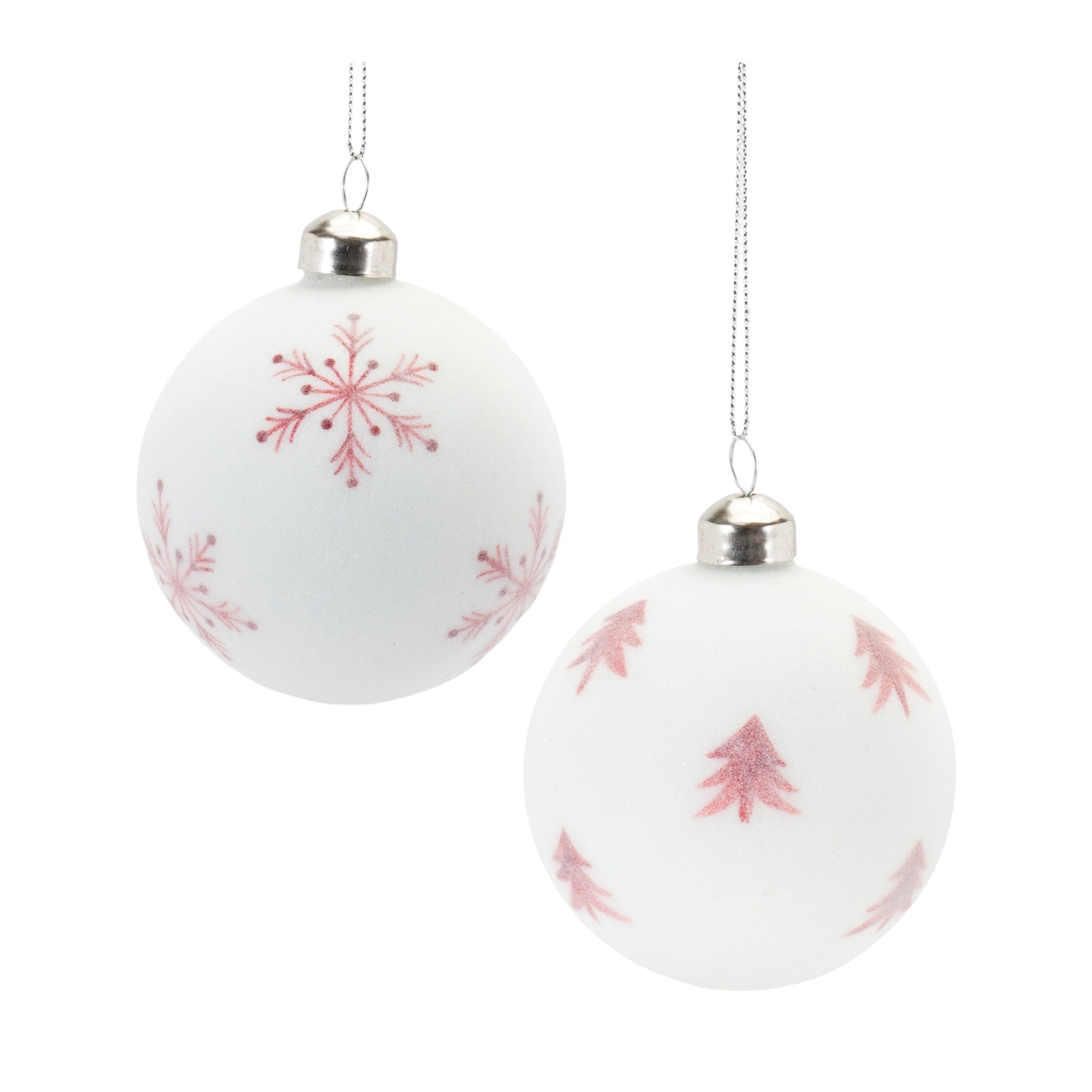 Frosted Snowflake and Tree Ball Ornament (Set of 12)