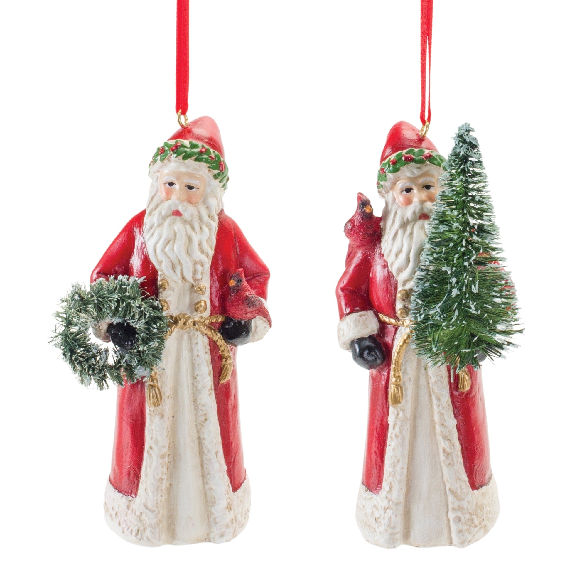 Santa with Cardinal Bird Ornament (Set of 6)