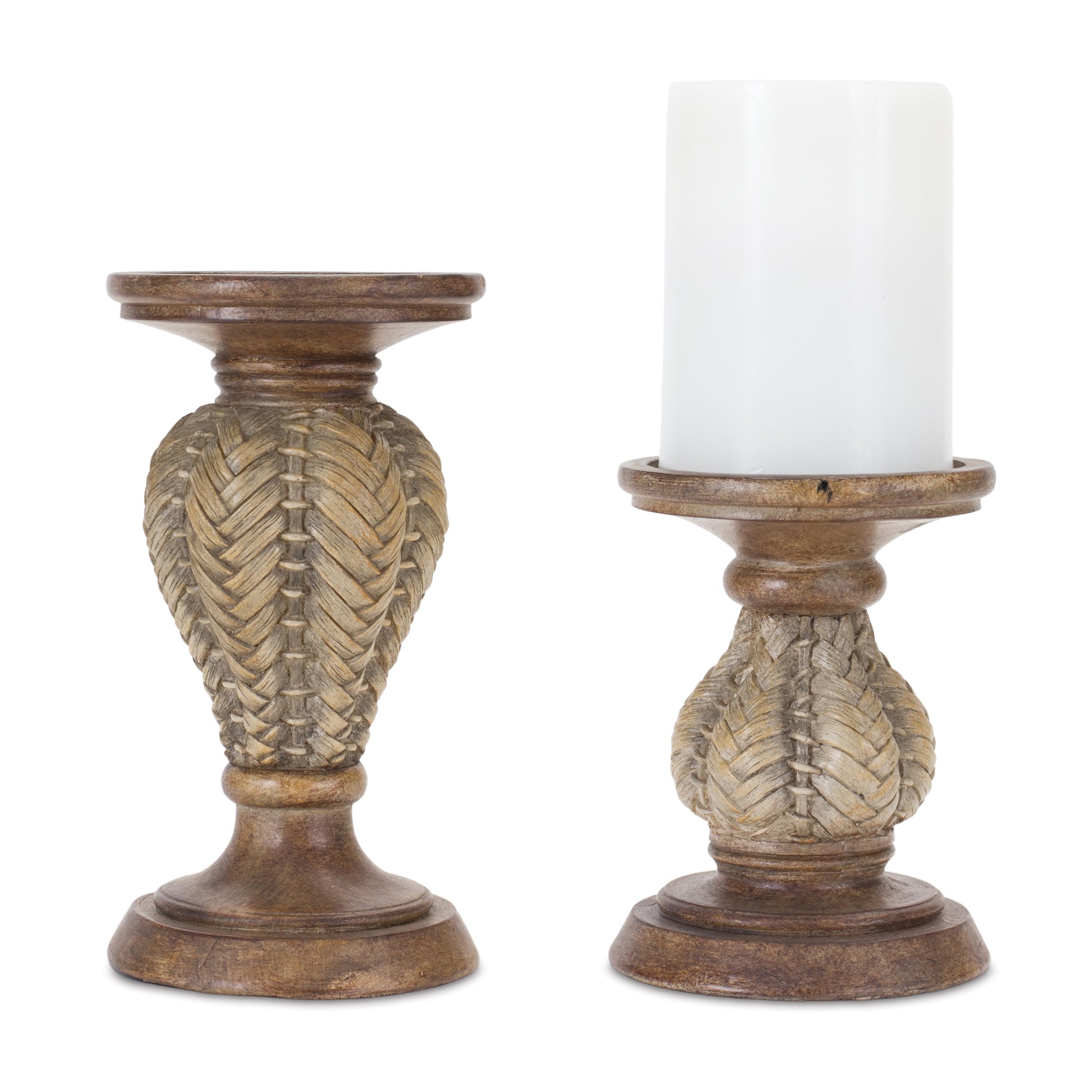 Woven Wood Design Candle Holder (Set of 2)