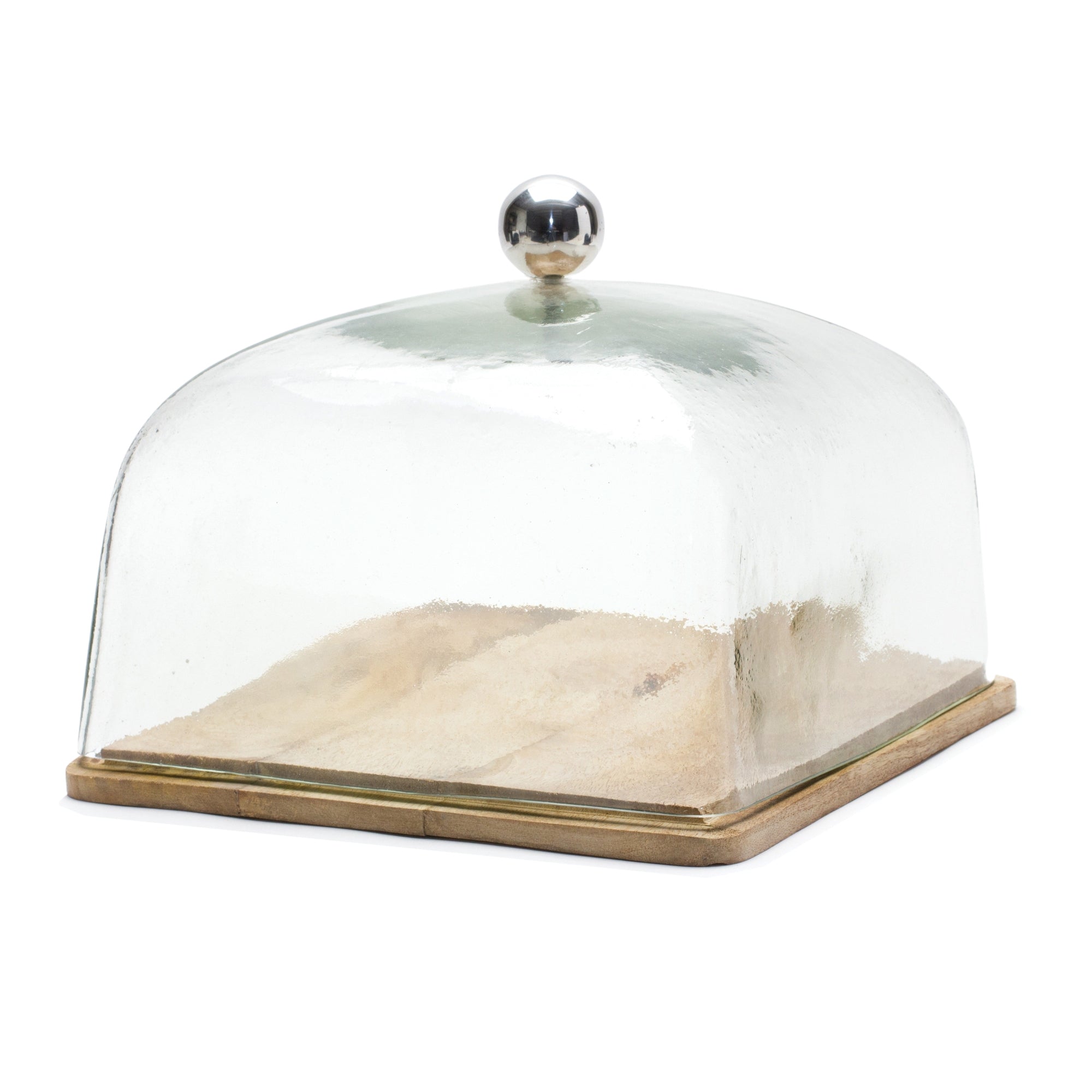 Glass Cloche with Wood Plate 10.5"SQ