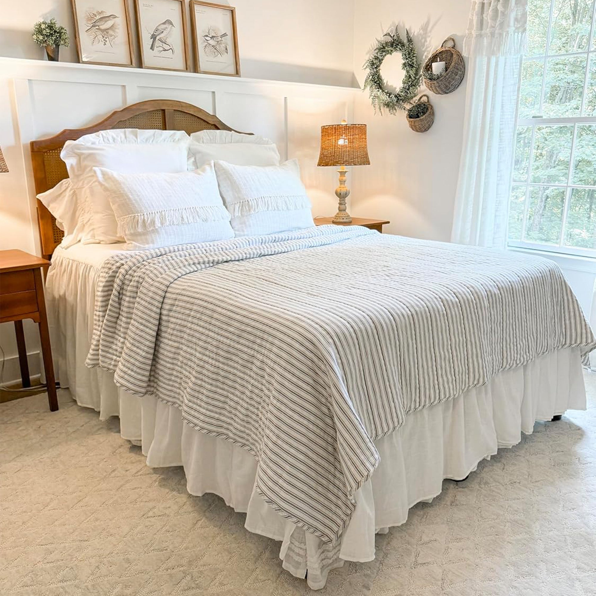 Timeless Ticking Gray Queen Quilt 90Lx90W