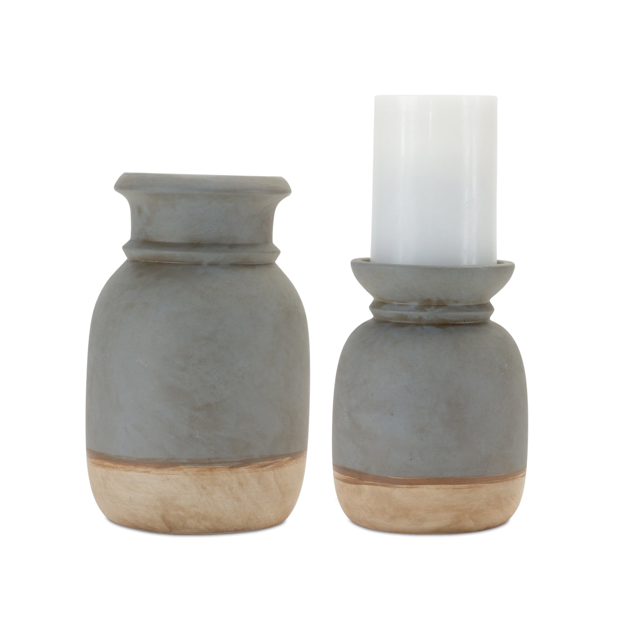 Dual-Tone Ceramic Candle Holder (Set of 2)