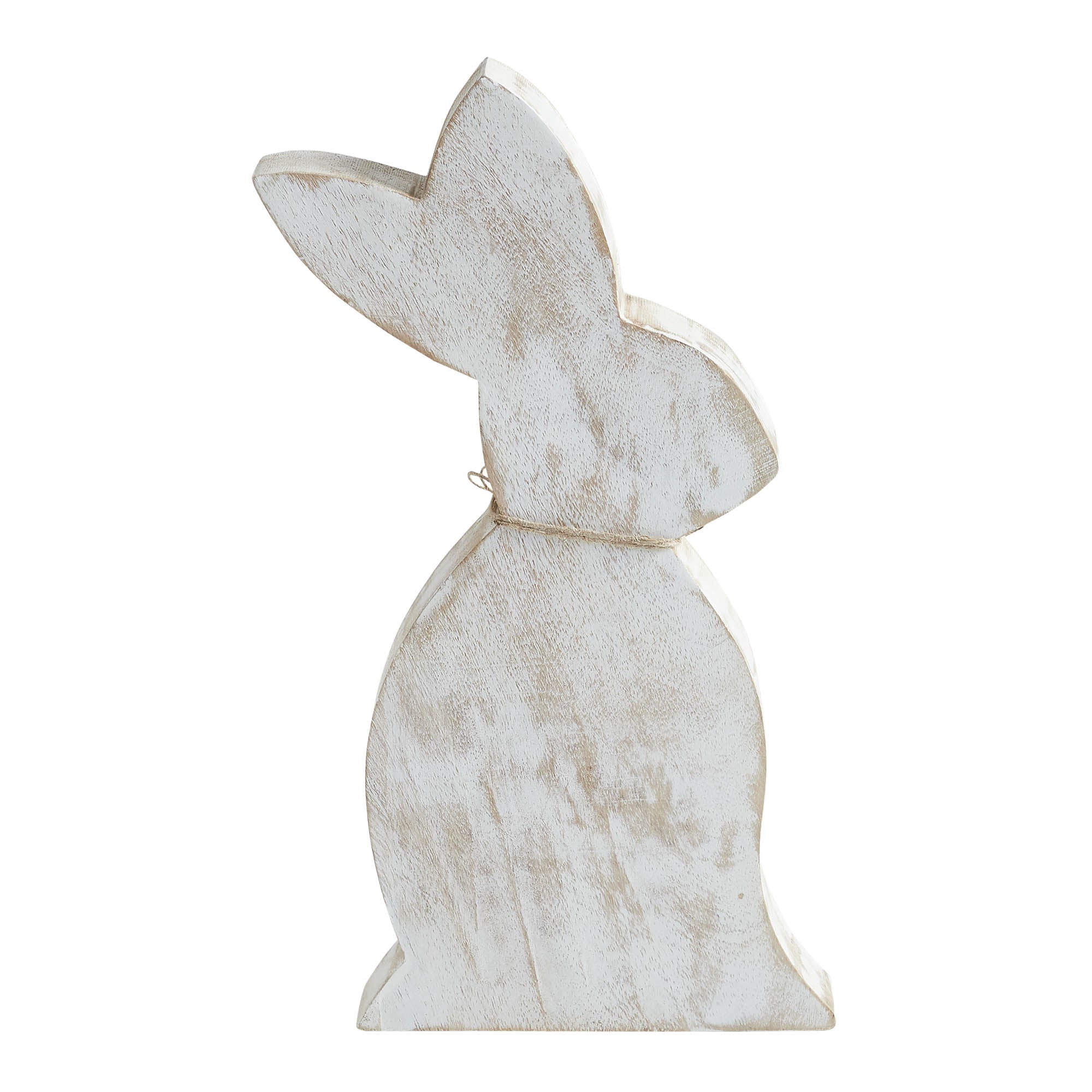 Spring In Bloom Wooden Upright Bunny Silhouette with Twine Bow - Freestanding Rustic Easter Decor - 13.75x6.75x1.5