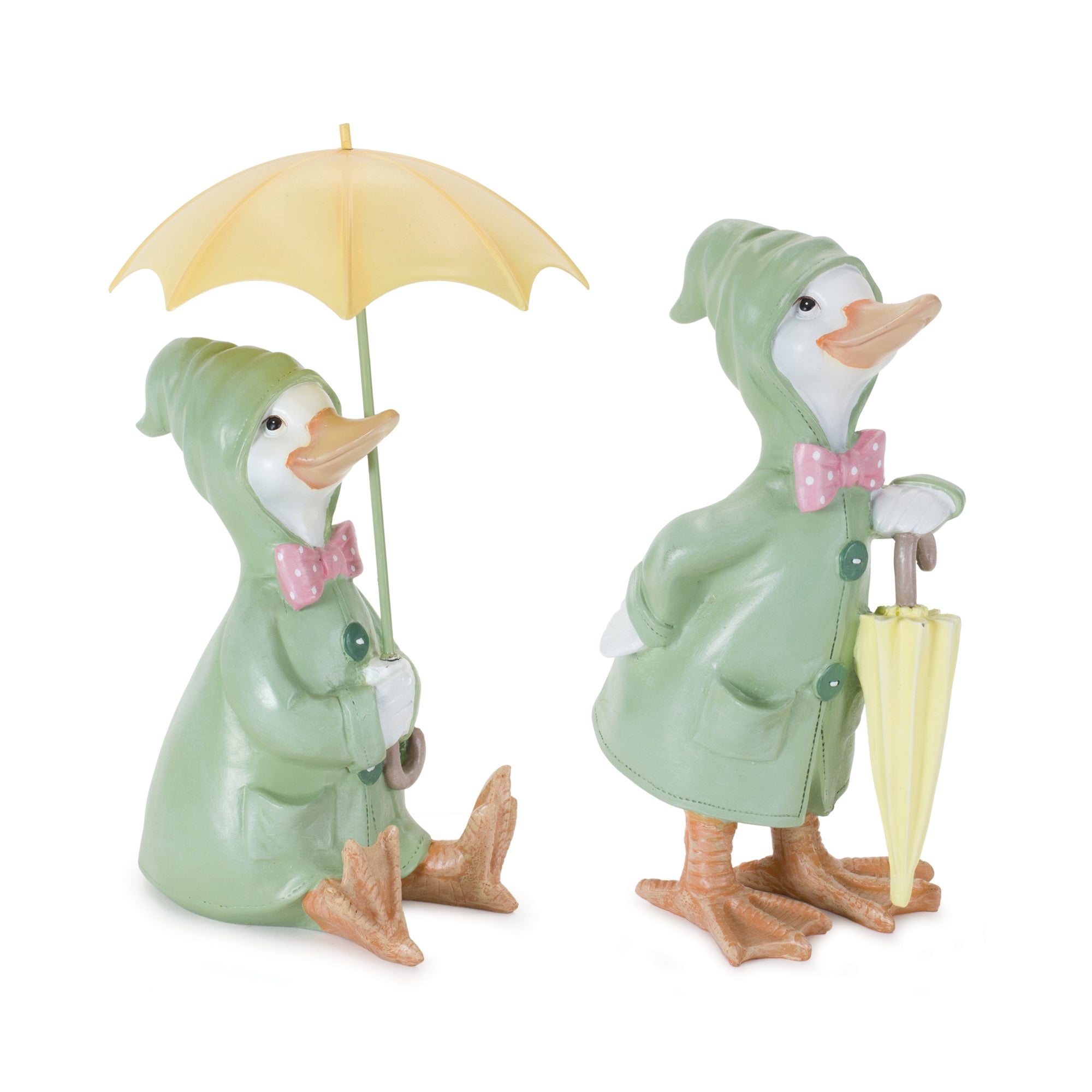 Raincoat Duck Figurine with Umbrella (Set of 2)