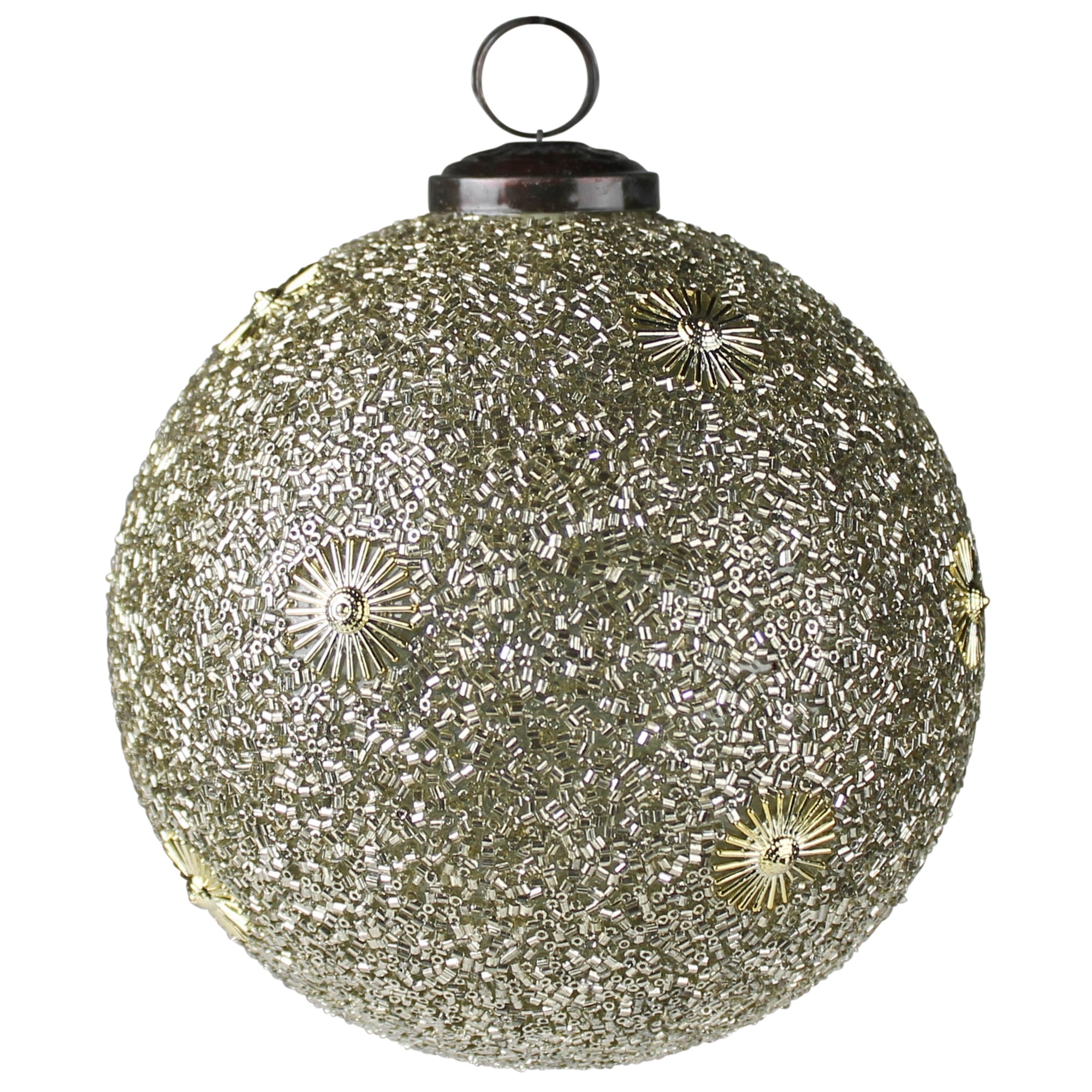 Reza Beaded Ornament, Glass, Gold - 5”