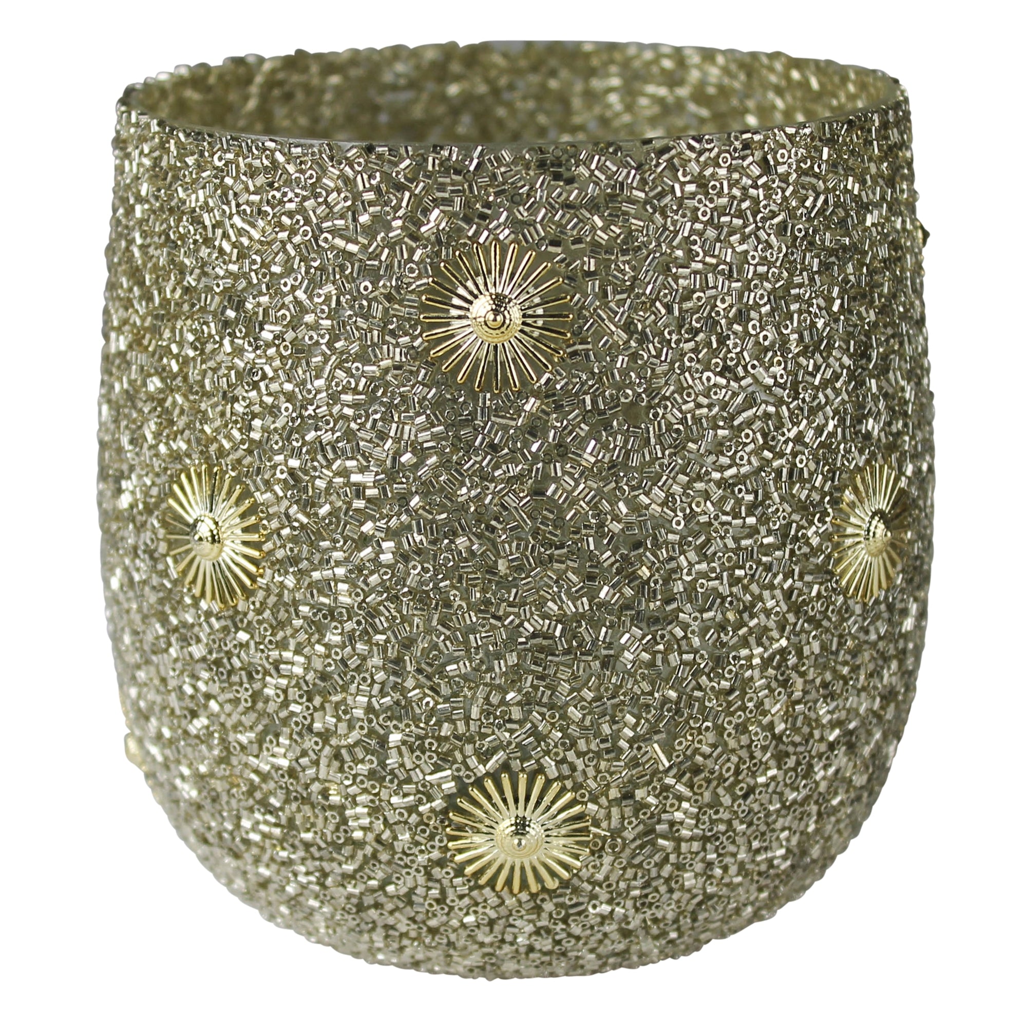 Reza Beaded Votive, Glass, Gold