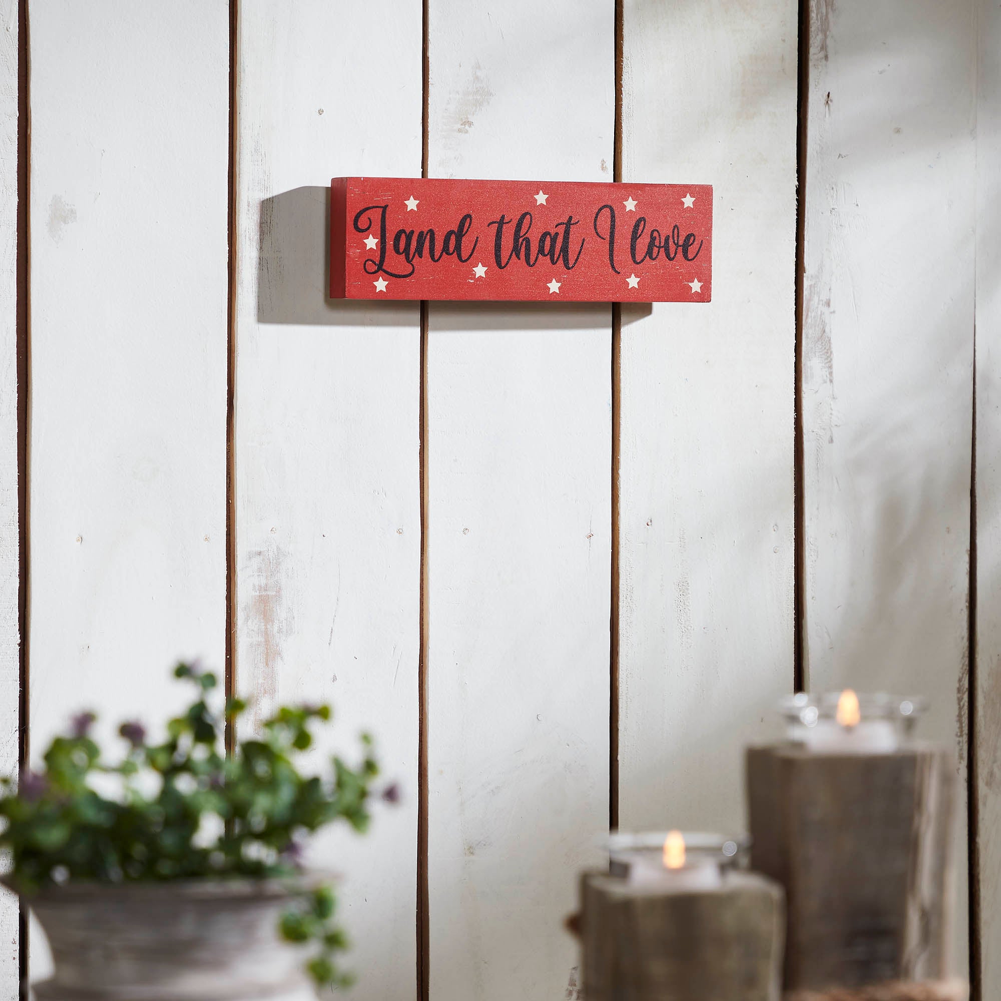 Land That I Love w/ White Stars MDF Block Sign 3x10x1