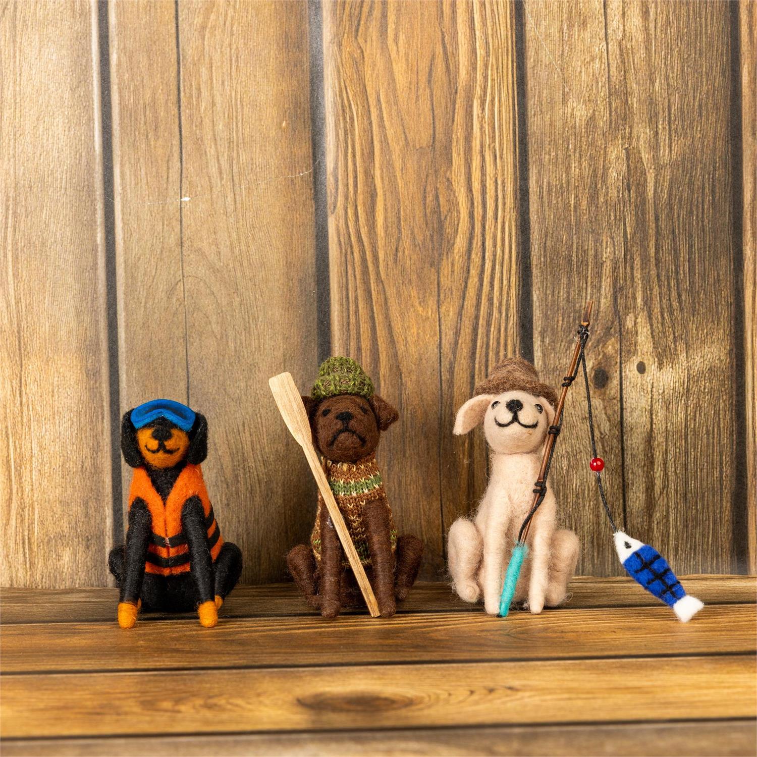 Felted Wool Fishing Dog (S/3)