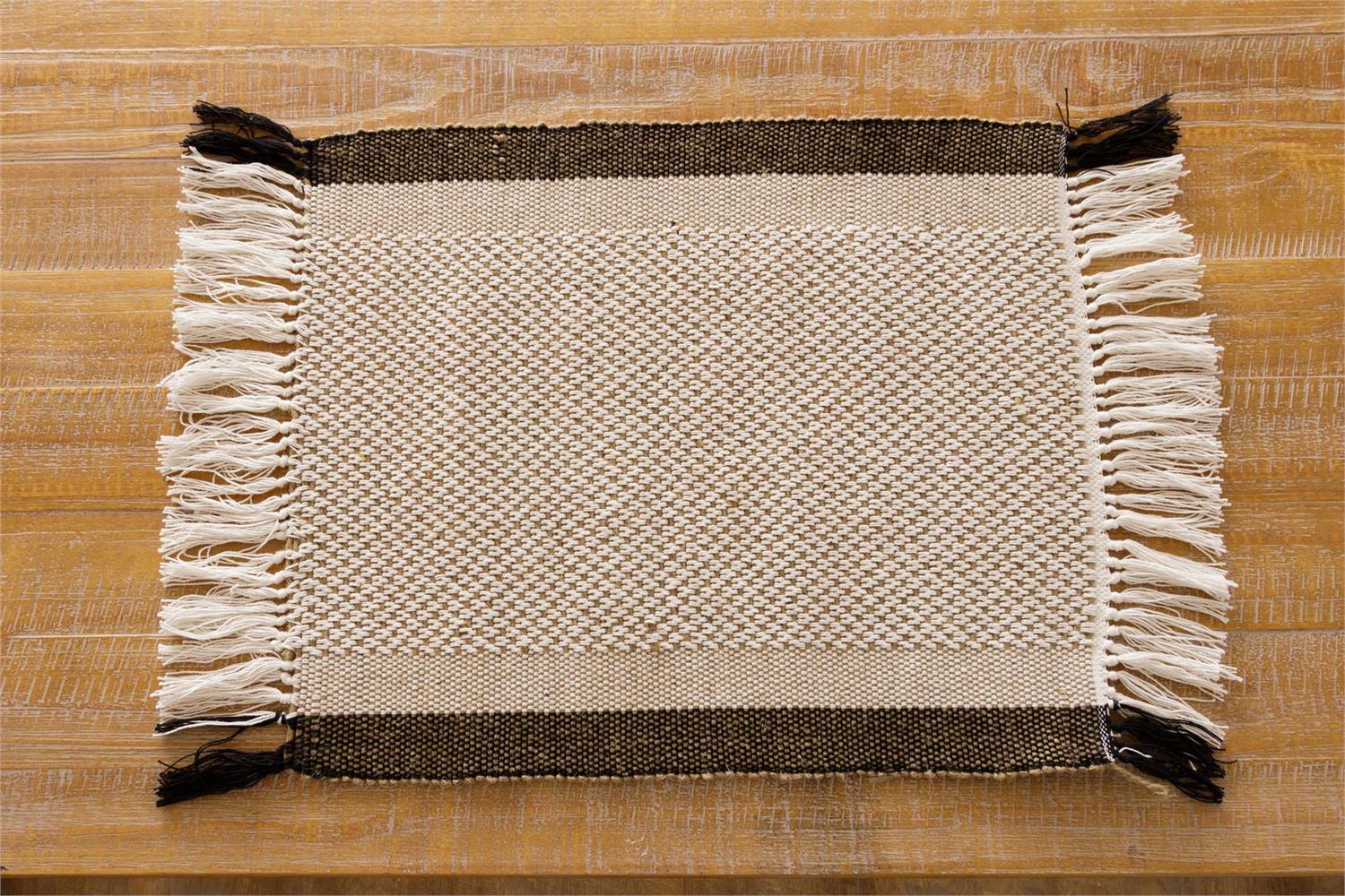 Cotton And Jute Placemat With Fringe