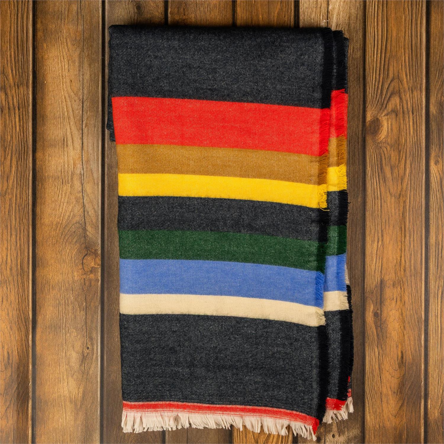 Woven Multicolor Stripe, With Fringe Throw