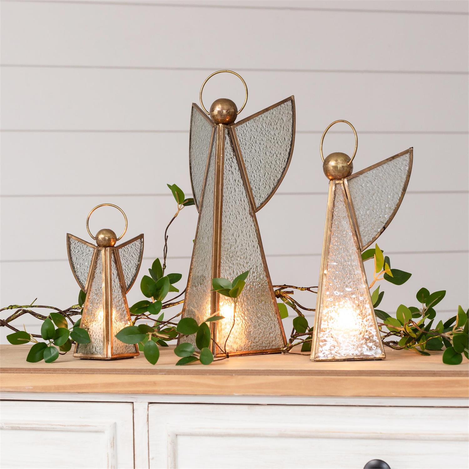 Vintage Styled Glass Brass Figurines (S/3)