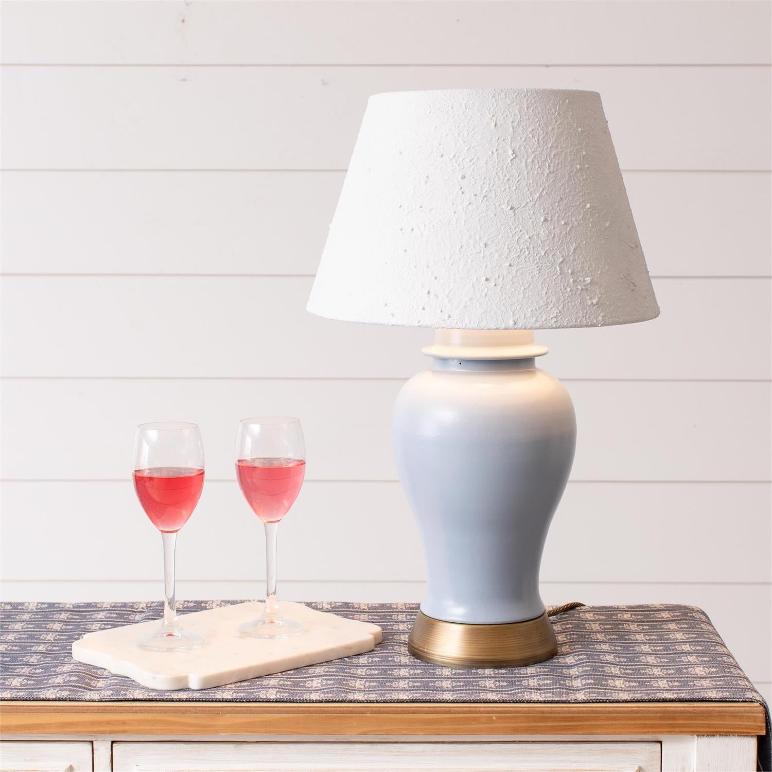 Lamp - French Blue Enamel, White Metal Shade