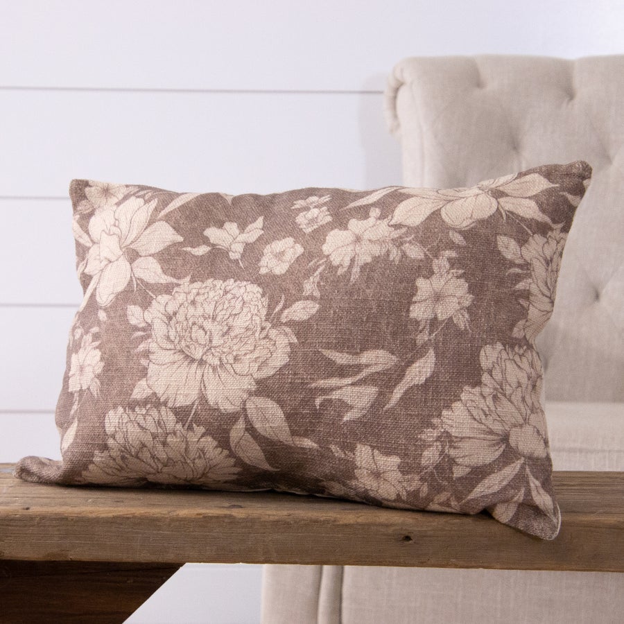 Sepia Tone Lumbar Floral Pillow