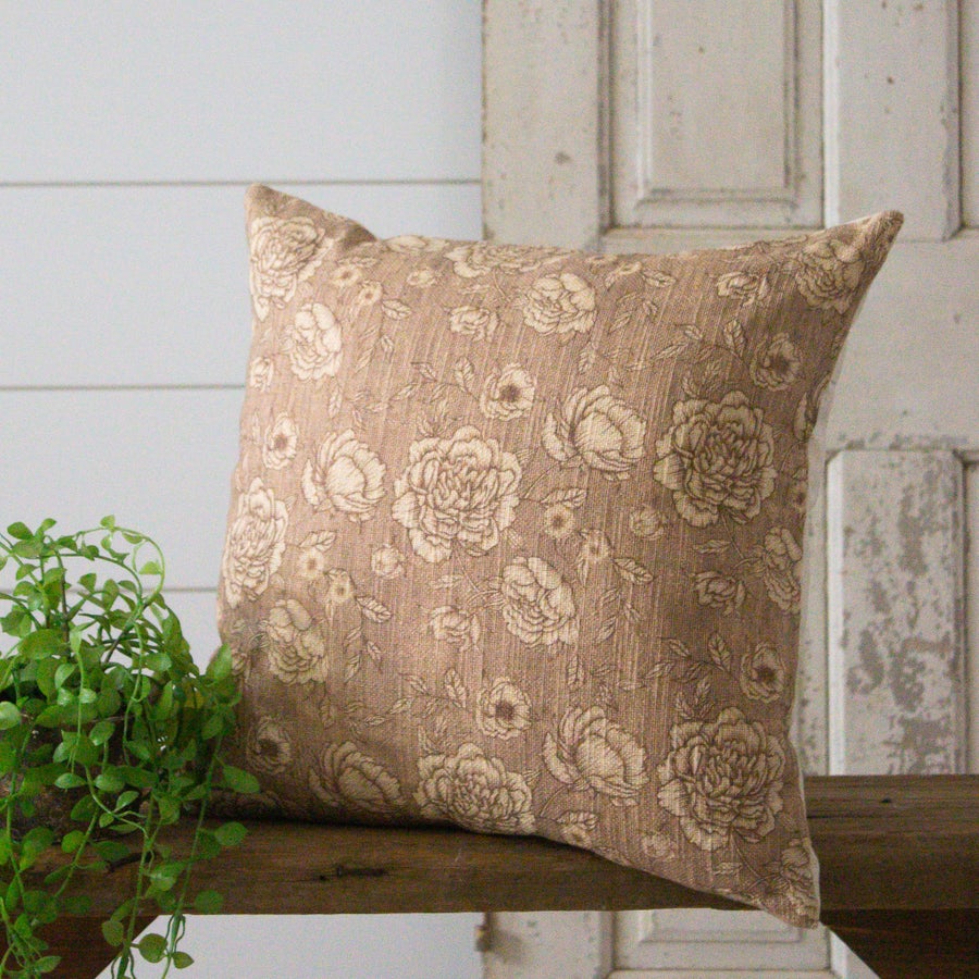 Sepia Tone Floral Pillow
