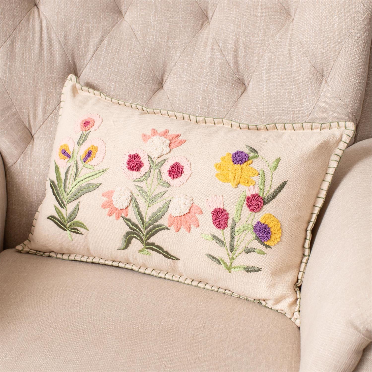 Provence Floral Embroidered Pillow