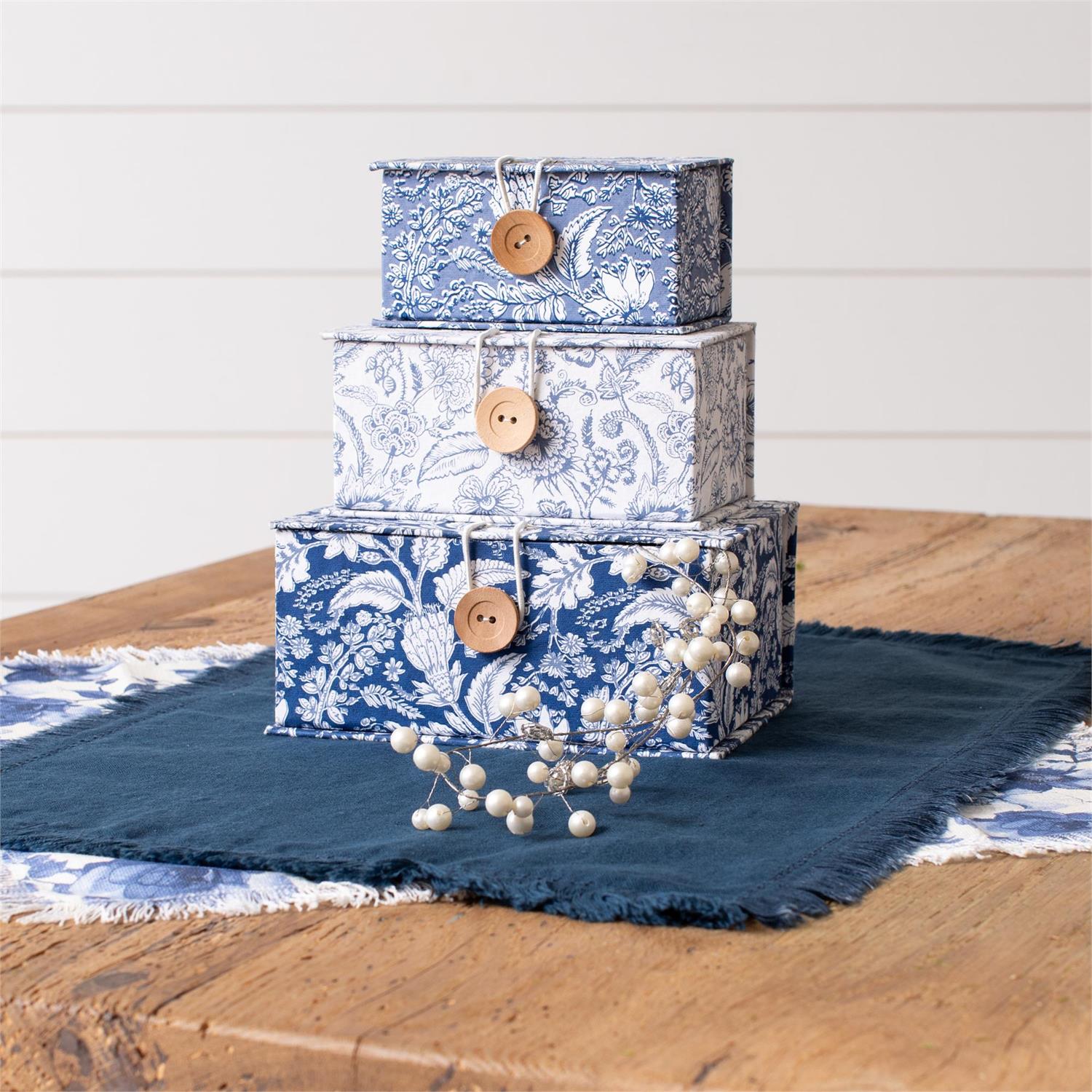 Nested Boxes - Blue Block Print, 3 Designs