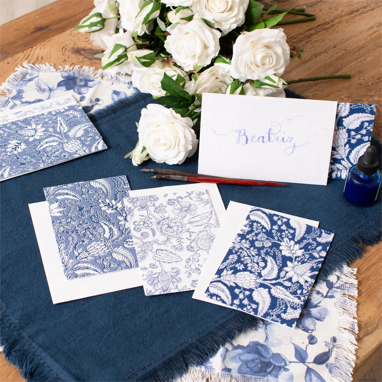 Deluxe Note Cards - Blue Block Print, 6 Count Box